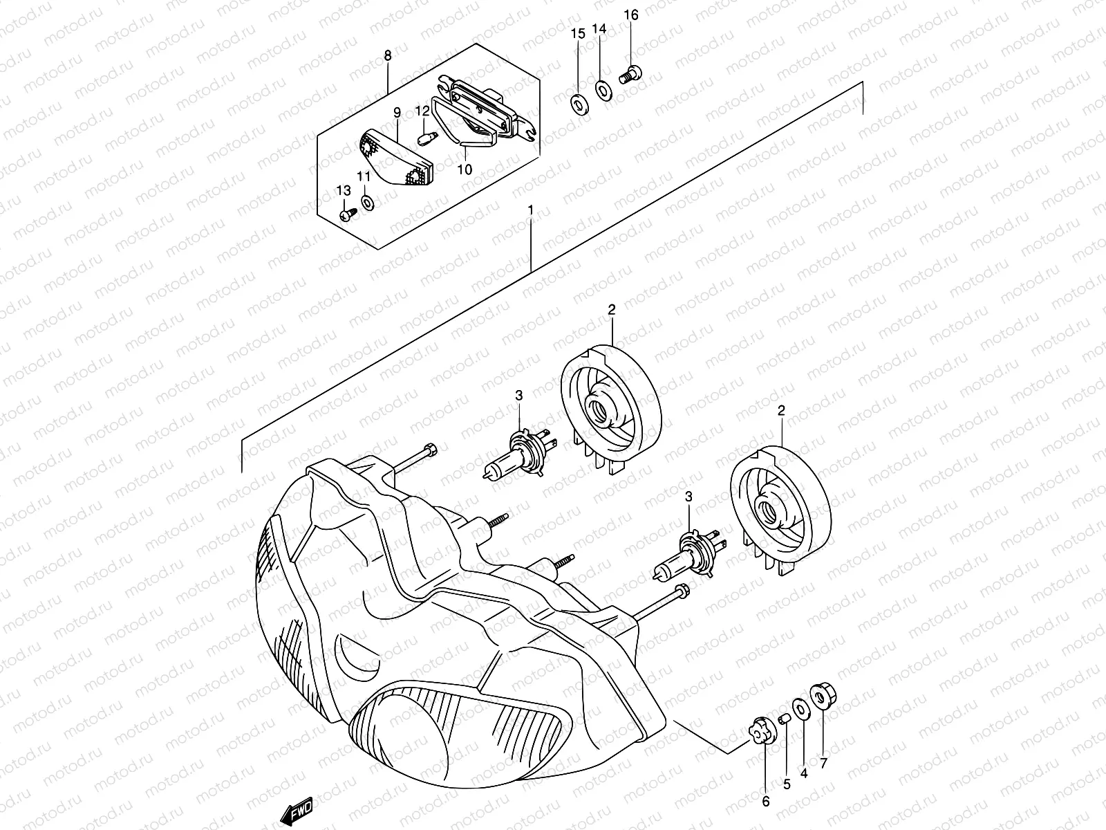 26A - HEADLAMP (SV650SX/SY/SK1/SK2 E02,E24)