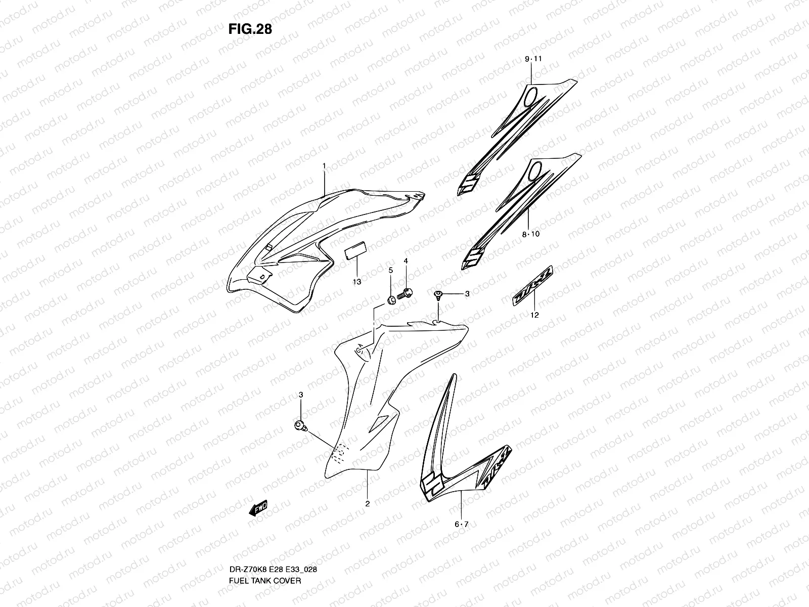 28 - FUEL TANK COVER (MODEL K8/K9)