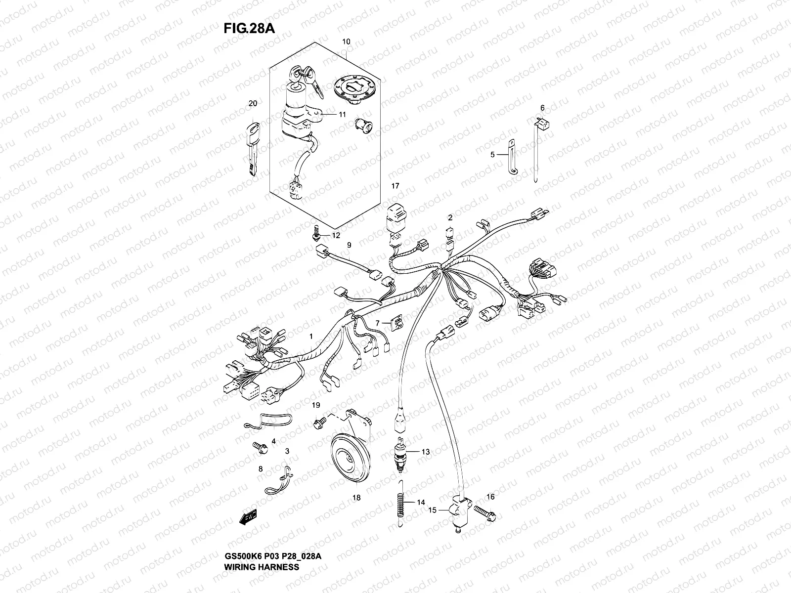 28A - WIRING HARNESS (GS500K4/K5/K6 P28)