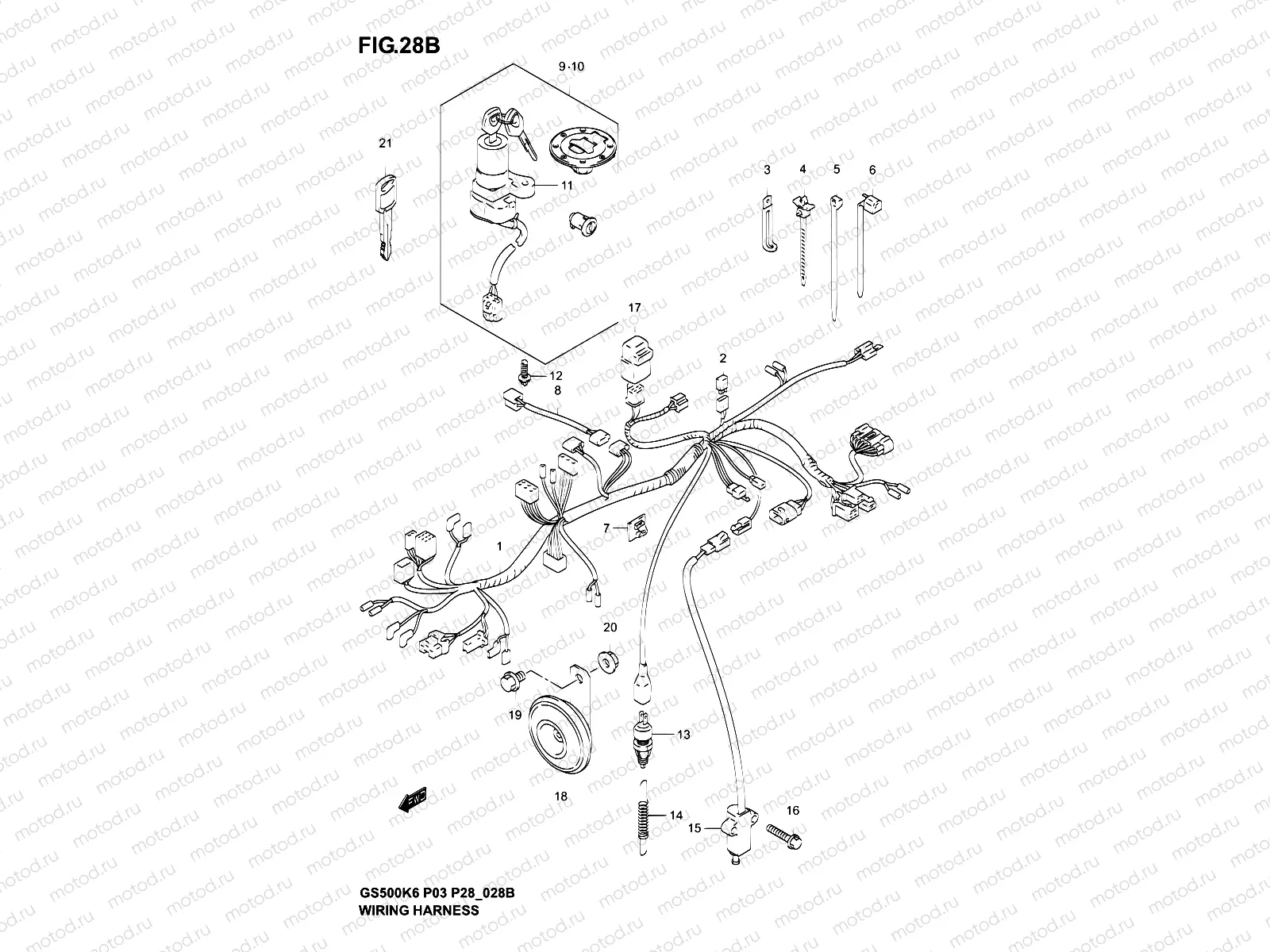 28B - WIRING HARNESS (GS500FK4/K5/K6)