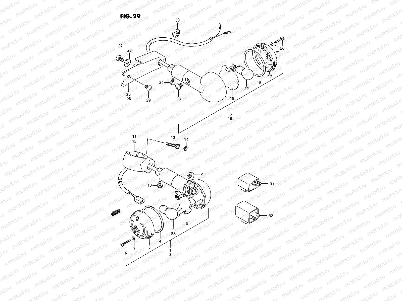 29 - TURN SIGNAL LAMP (MODEL H/J/K/L/M/N/P/R)