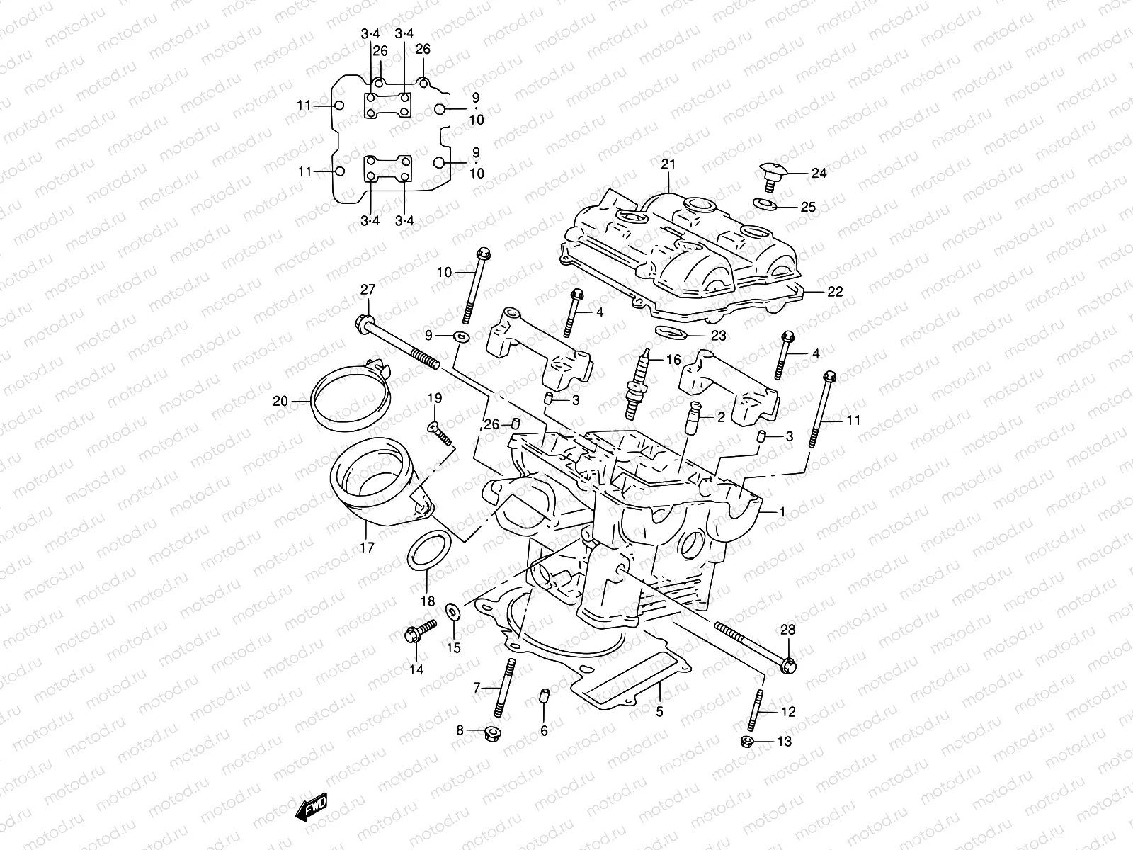 2A - REAR CYLINDER HEAD (MODEL W/X/Y/K1)