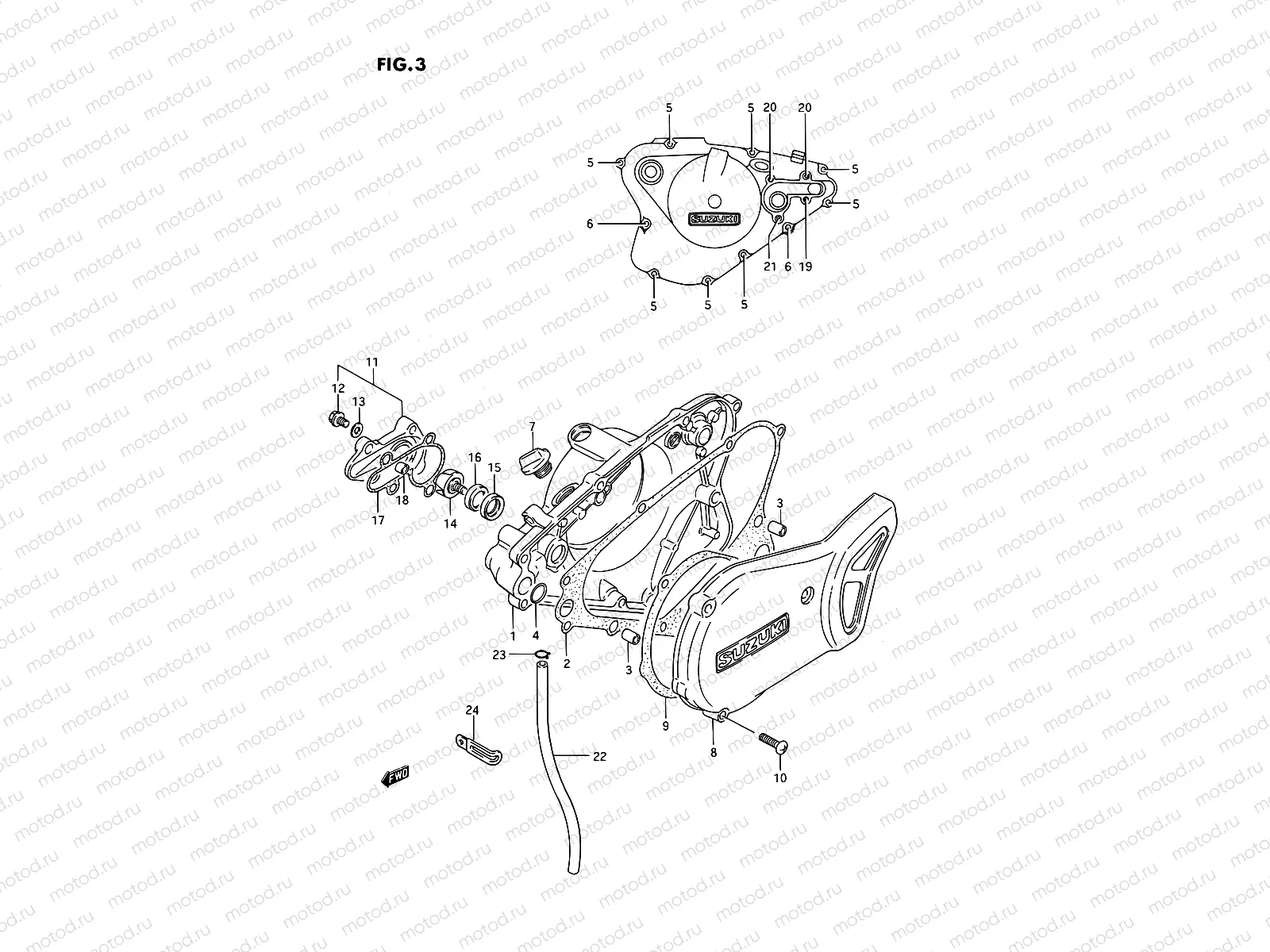 3 - CRANKCASE COVER - WATER PUMP (MODEL G/H/J)