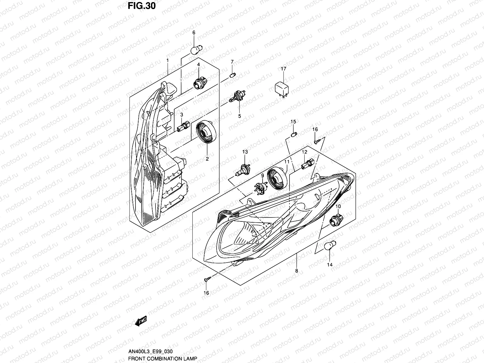 30 - FRONT COMBINATION LAMP (WITHOUT REFLECTOR)