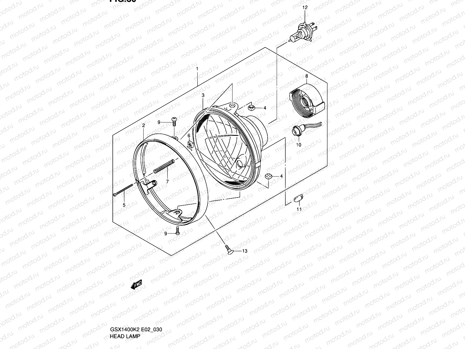30 - HEADLAMP ASSY (GSX1400K2/UK2/K3/UK3 E02,E19)