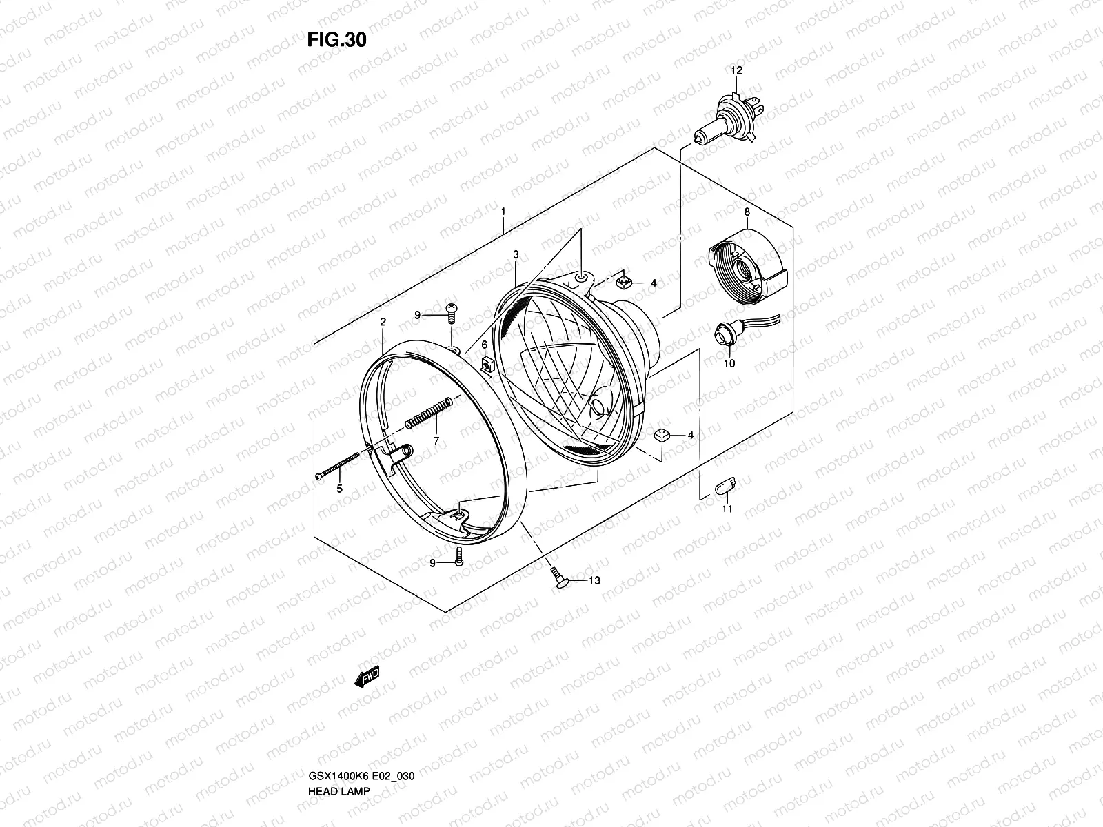 30 - HEADLAMP ASSY (GSX1400K6/K7/UK6 E02,E19)