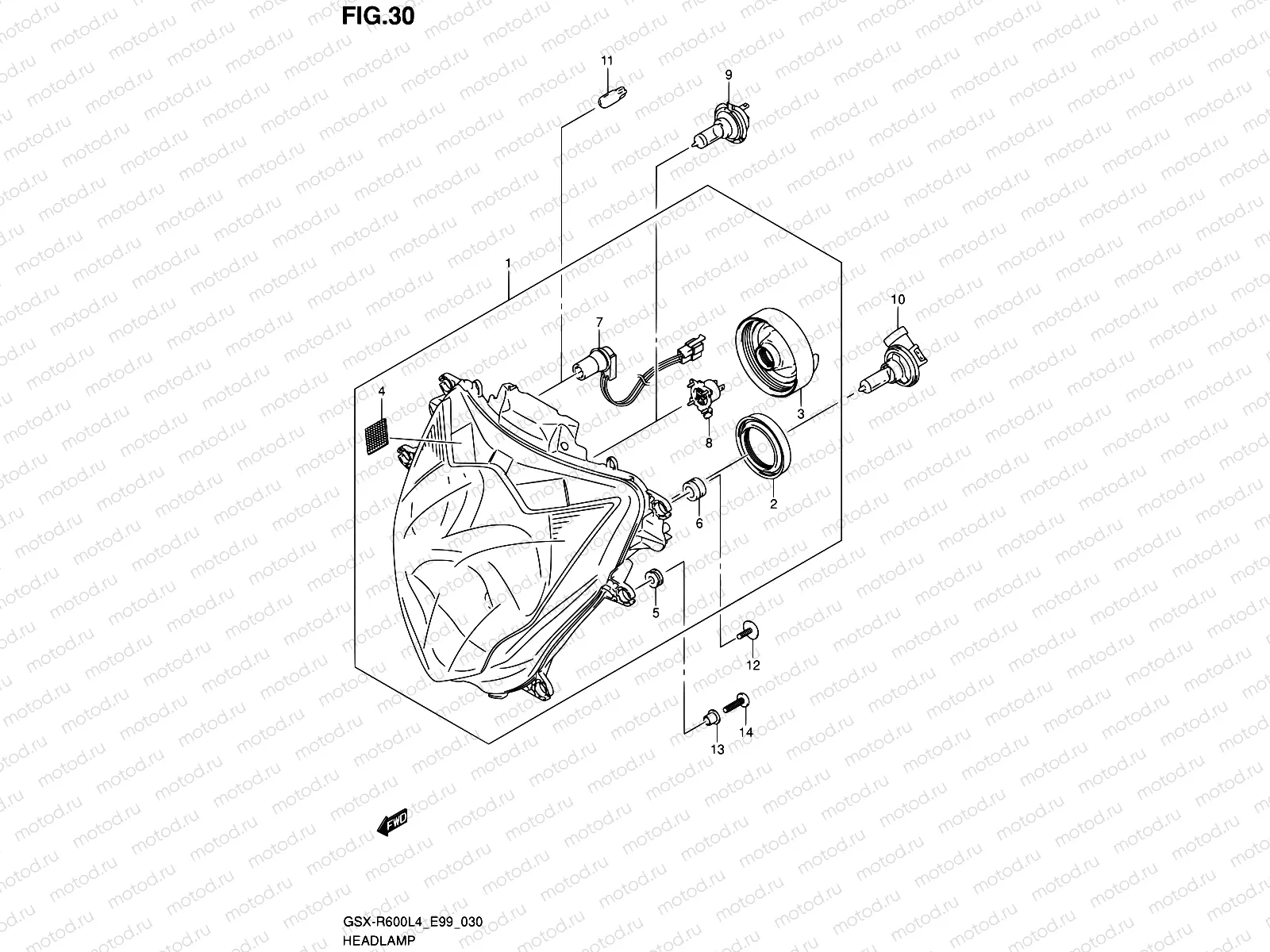 30 - HEADLAMP (WITHOUT REFLECTOR)