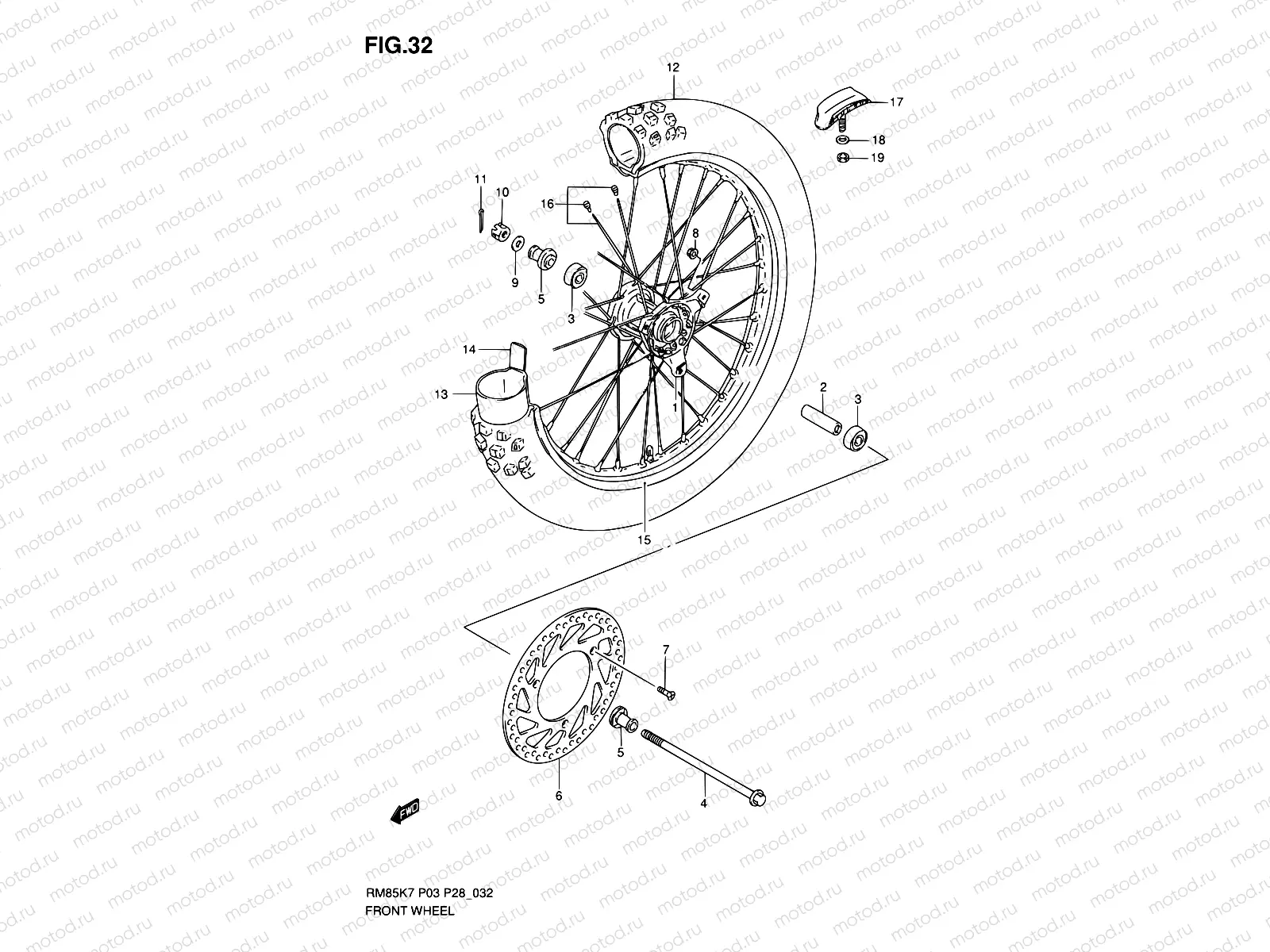 32 - FRONT WHEEL (RM85LK7/LK8/LK9/LL0)