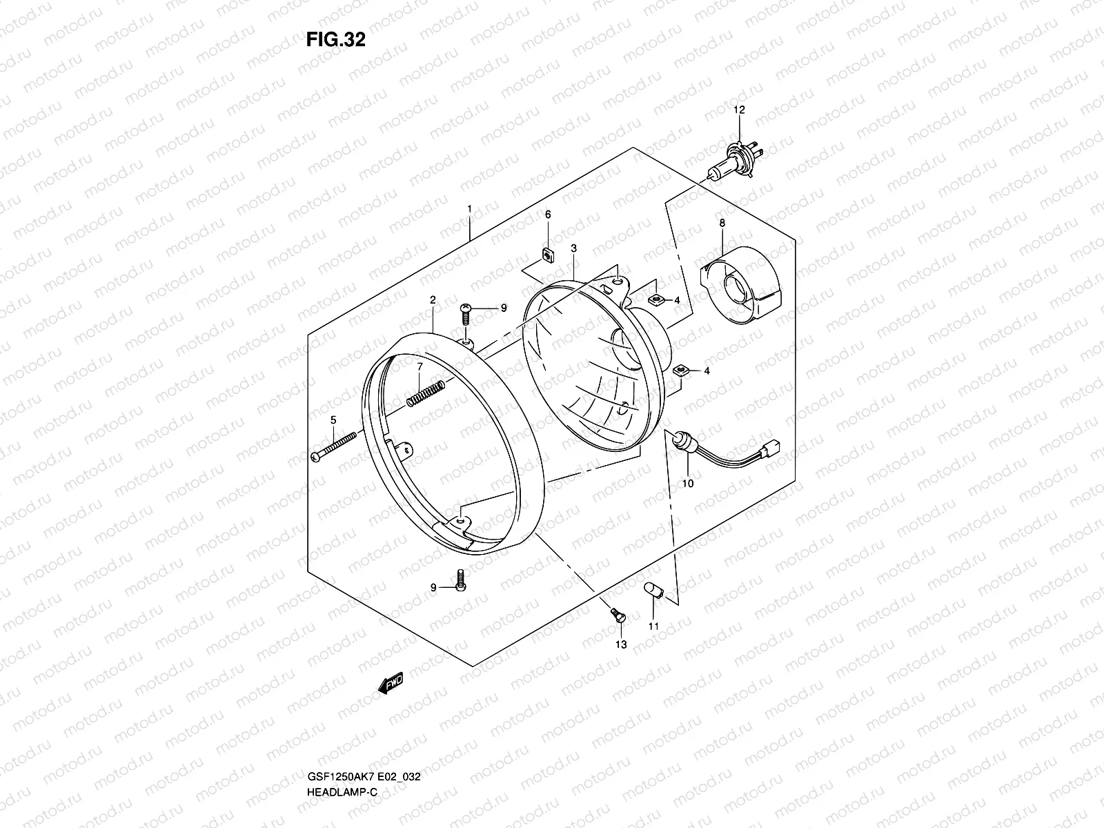 32 - HEADLAMP (GSF1250K7/K8/K9/AK7/AK8/AK9 E02,E19,P37)