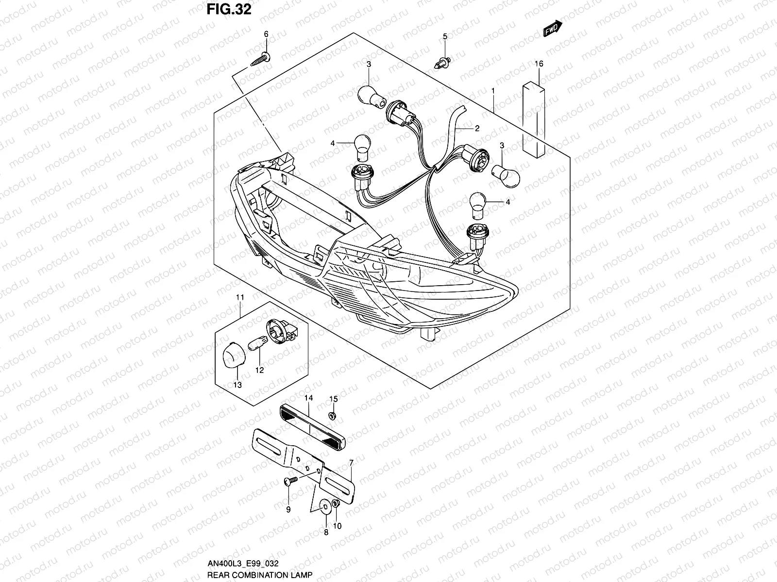 32 - REAR COMBINATION LAMP (WITHOUT REFLECTOR)