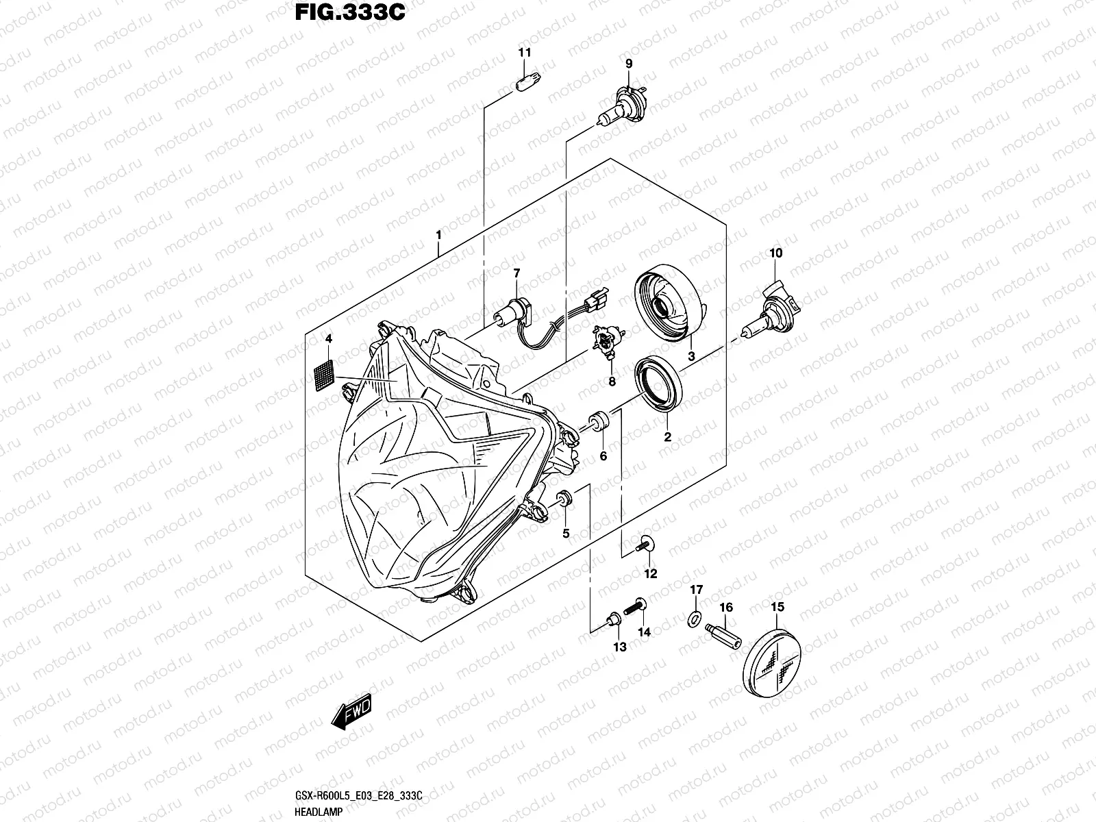 333C - HEADLAMP (GSX-R600L5 E33)