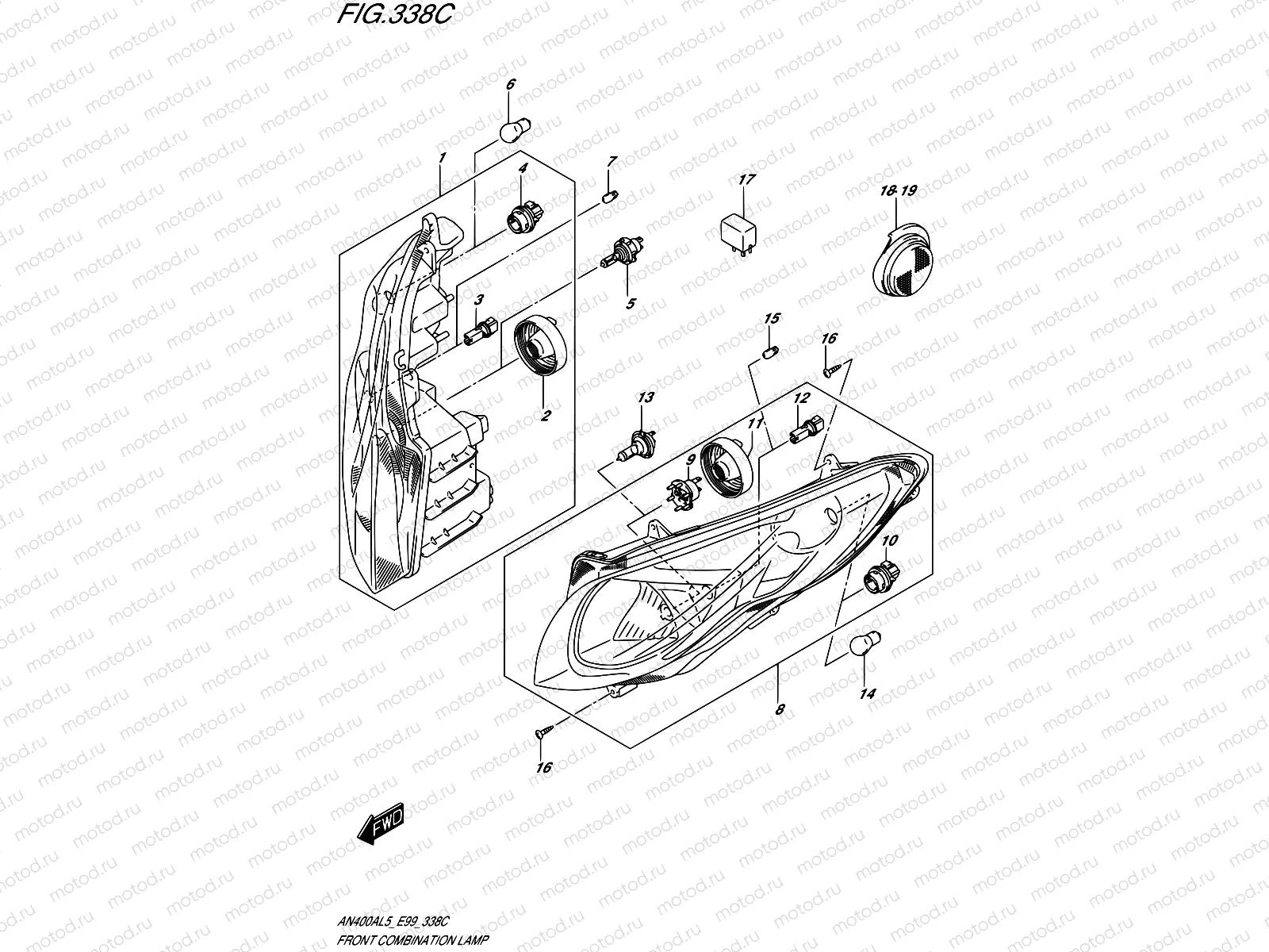 338C - FRONT COMBINATION LAMP (W/REFLECTOR) (AN400ZAL5 E99)