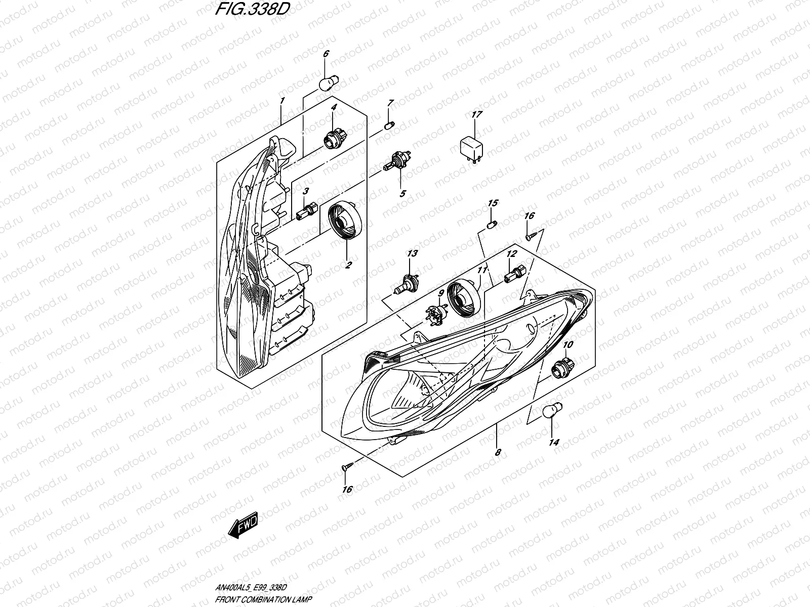 338D - FRONT COMBINATION LAMP (N/REFLECTOR) (AN400ZAL5 E99)