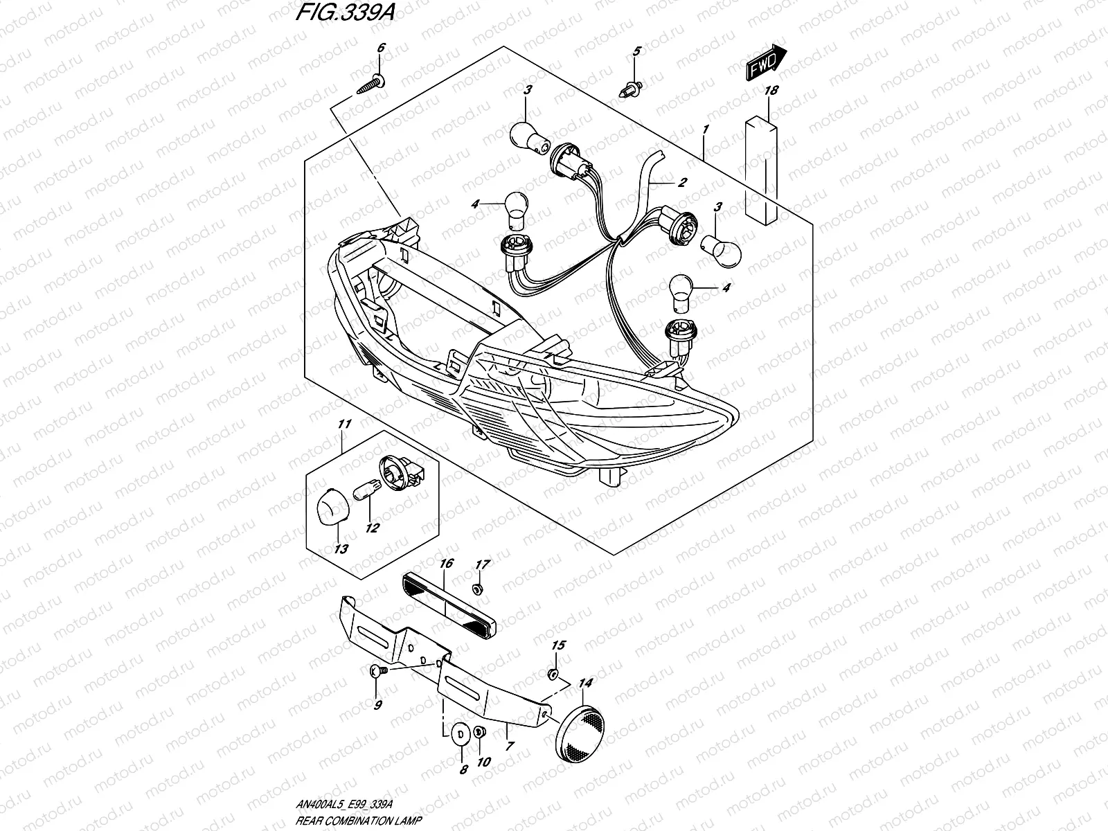 339A - REAR COMBINATION LAMP (W/REFLECTOR) (AN400AL5 E99)