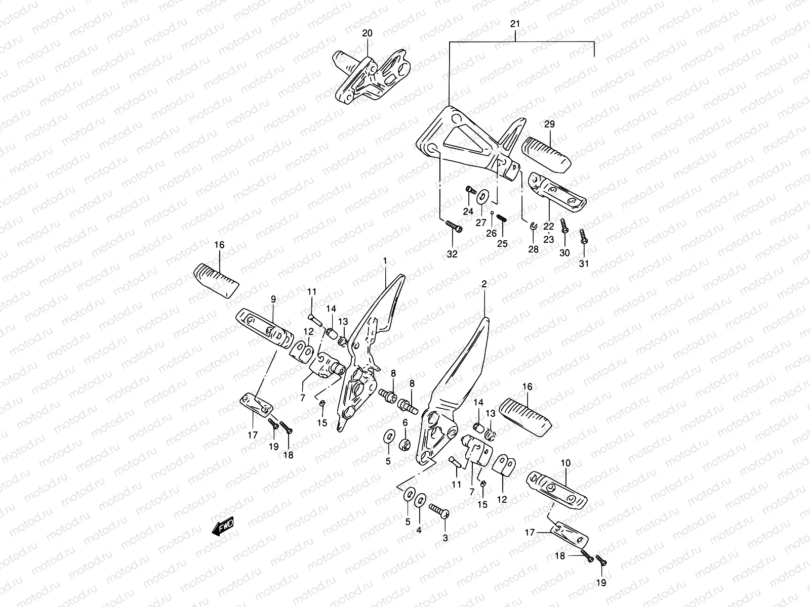 33A - FOOTREST (MODEL V/W/X)