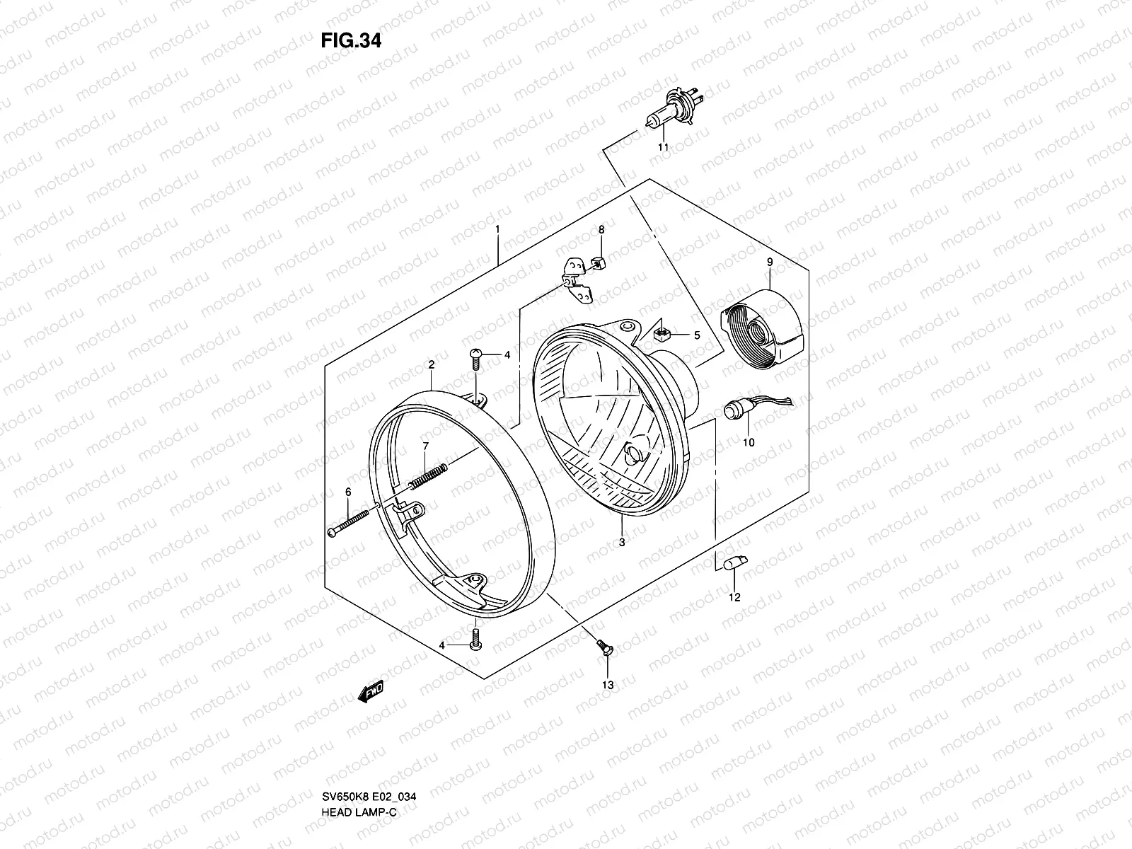 34 - HEADLAMP (SV650K8/K9/AK8/AK9/UK8/UK9/UAK8/UAK9)