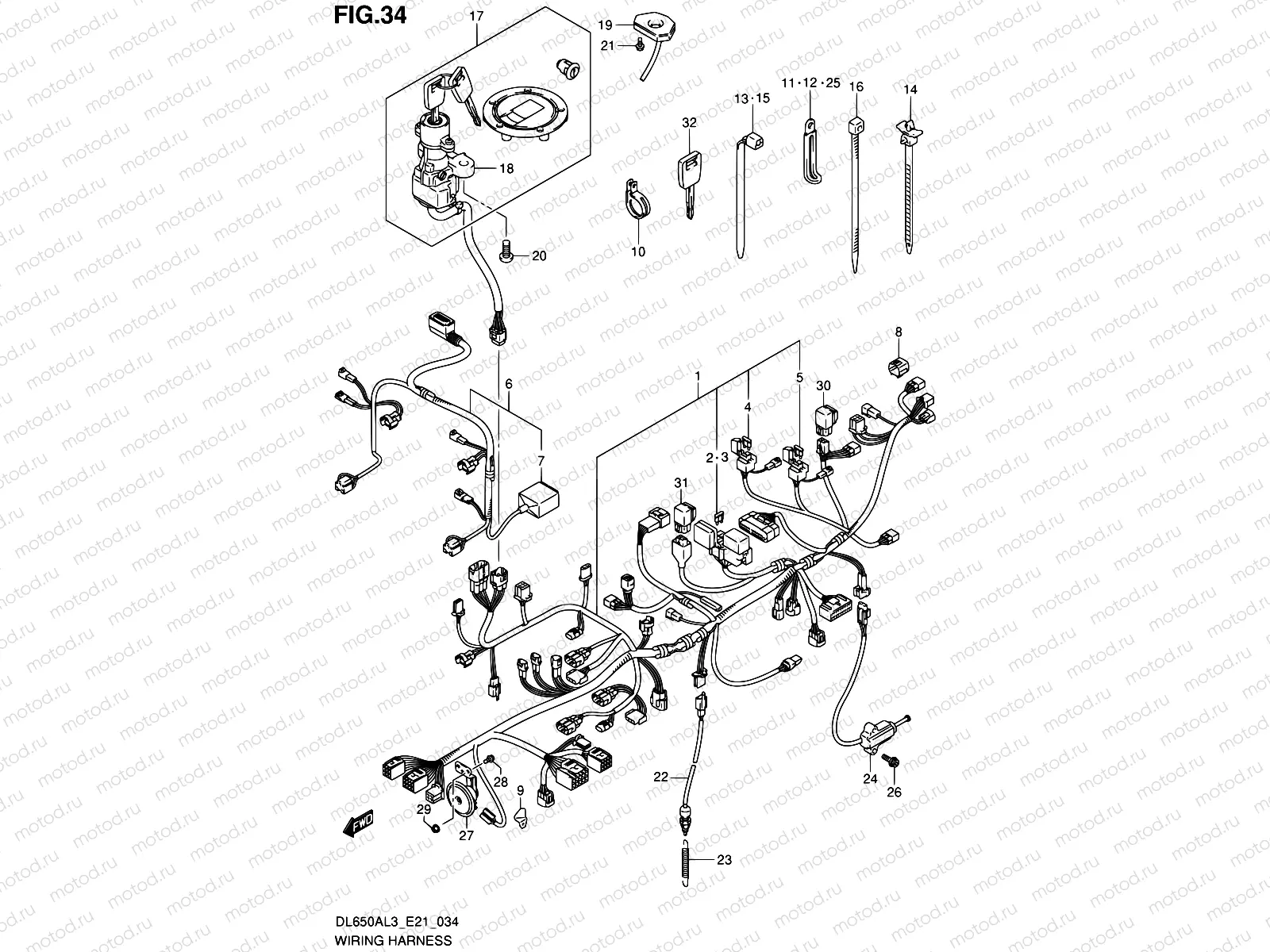 34 - WIRING HARNESS (DL650AUEL3 E21)