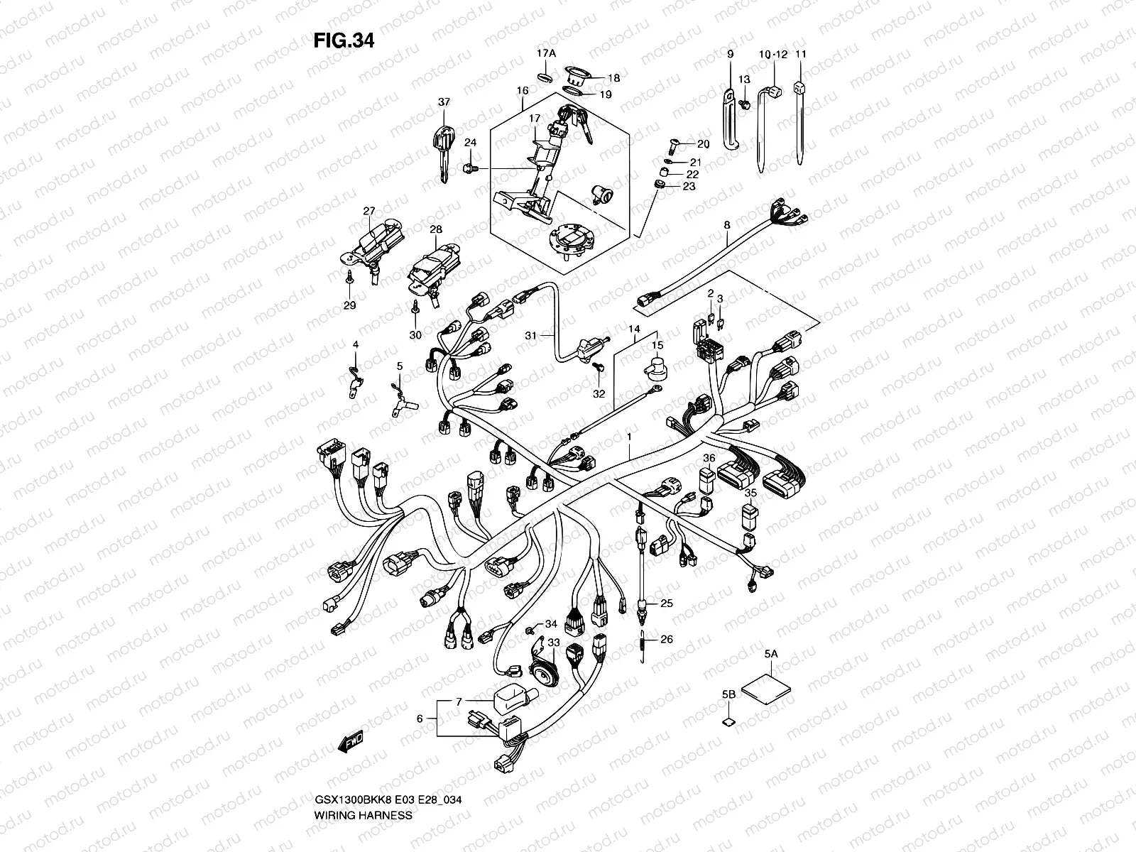 34 - WIRING HARNESS (GSX1300BKK8/K9 E03/E28)
