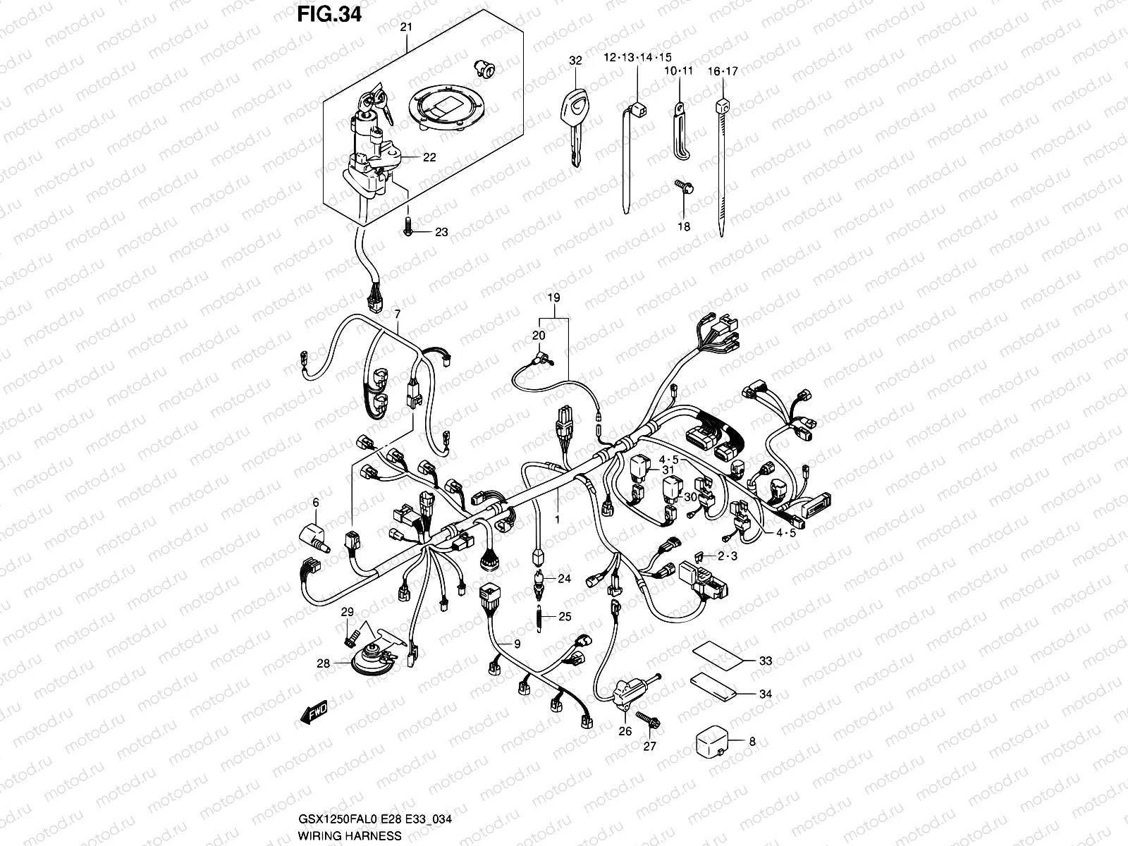 34 - WIRING HARNESS (GSX650FA)