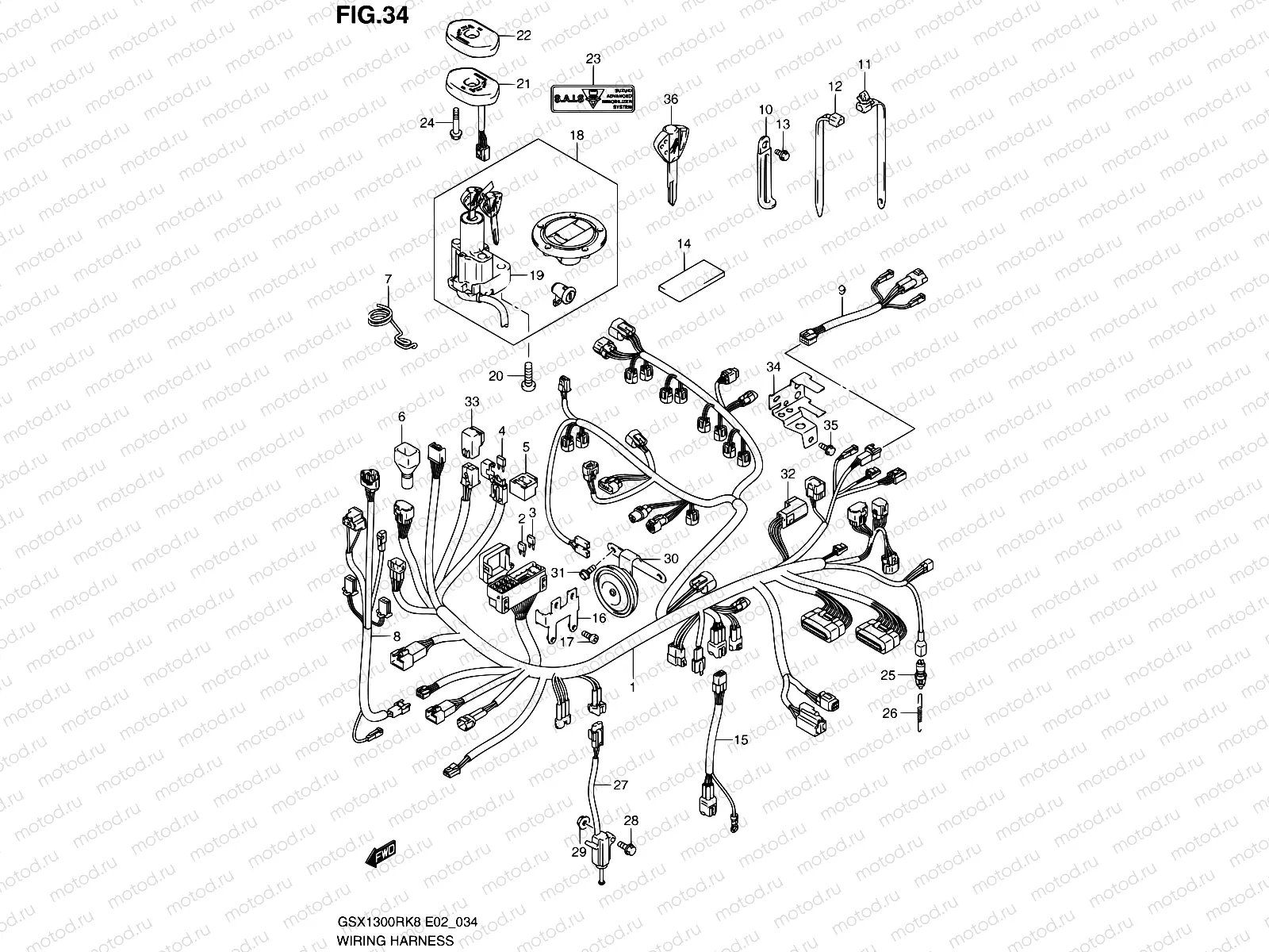 34 - WIRING HARNESS (SEE NOTE)