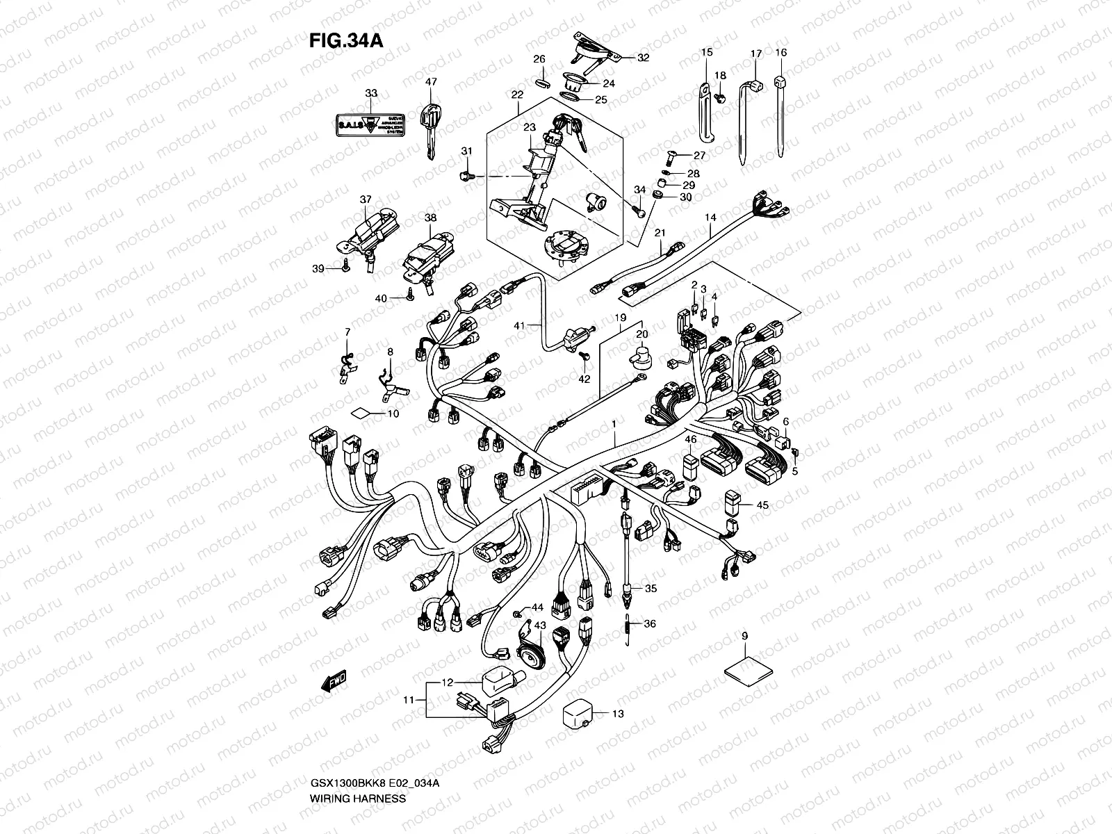 34A - WIRING HARNESS (GSX1300BKA/AU2/AUF)