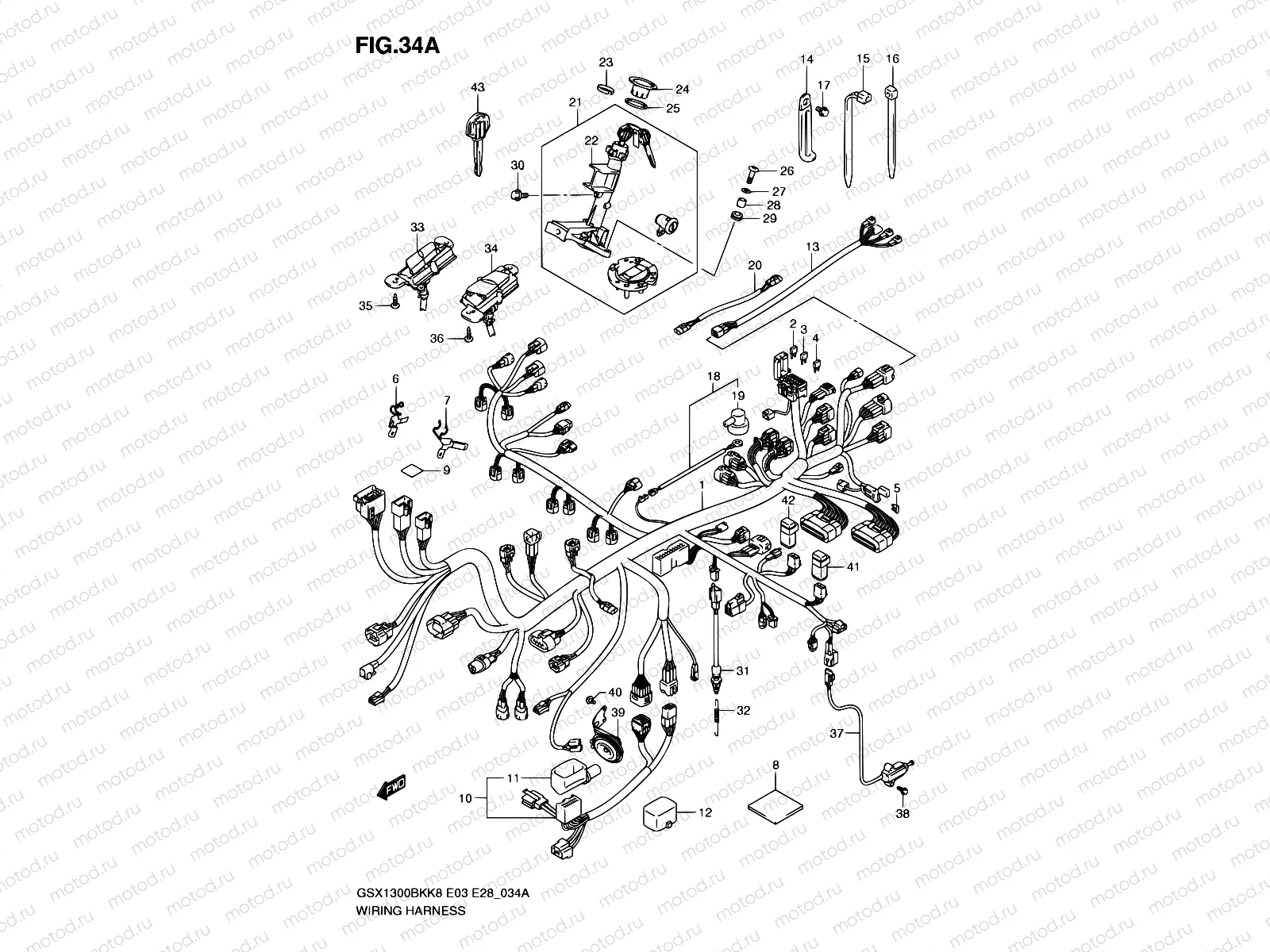 34A - WIRING HARNESS (GSX1300BKAK8/AK9 E03/E28)