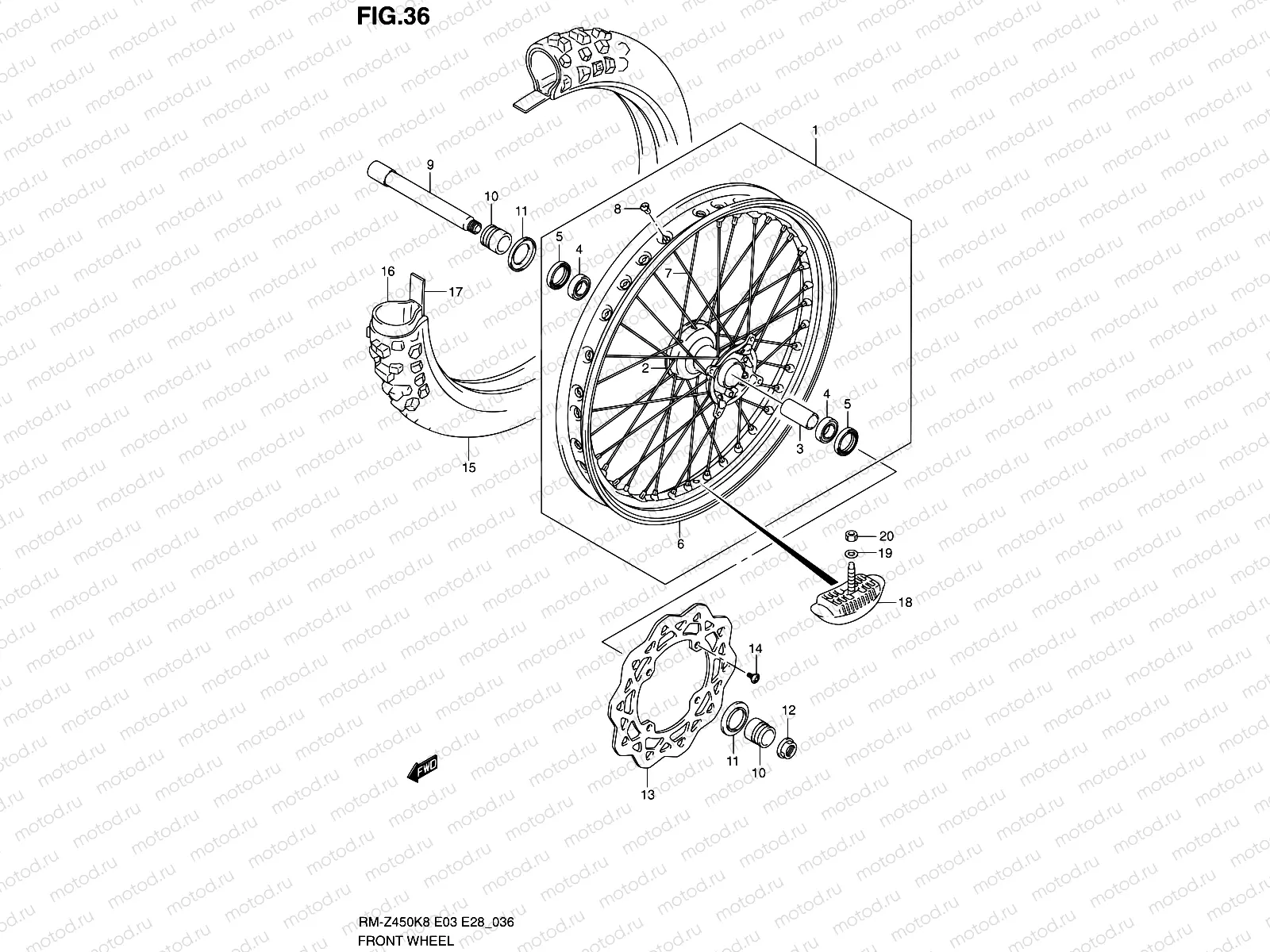 36 - FRONT WHEEL (RM-Z450K8/K9/L0)
