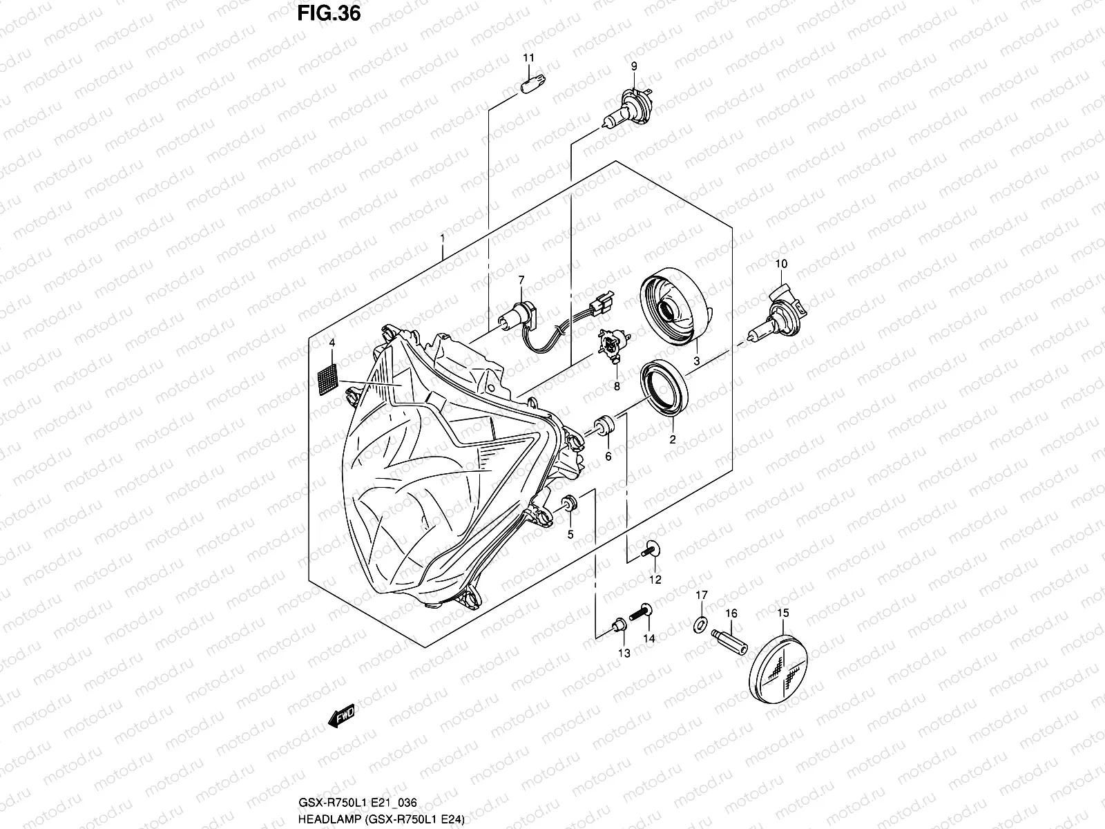 36 - HEADLAMP (GSX-R750L1 E24)