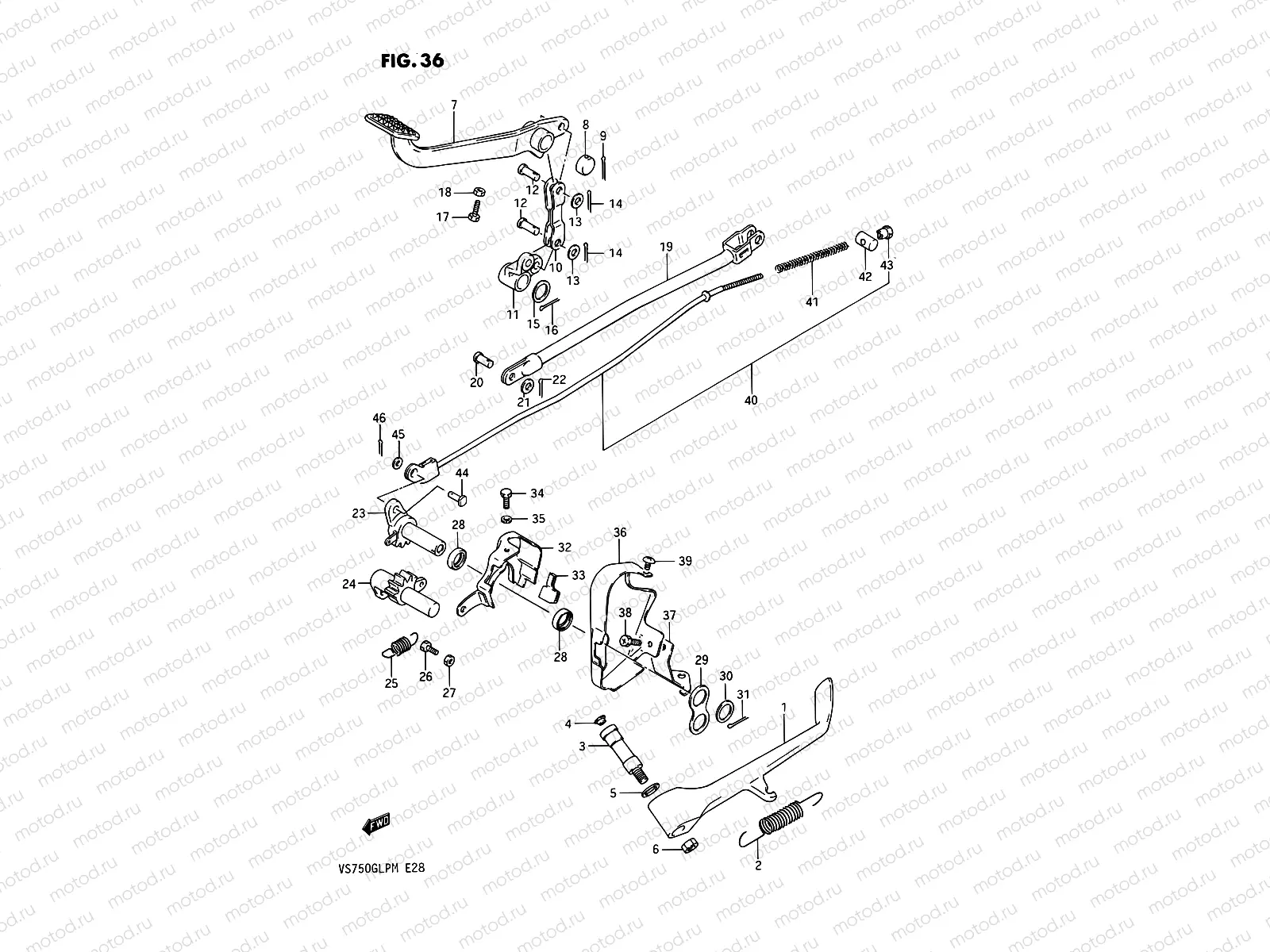 36 - PROP STAND - REAR BRAKE (VS750GLF/GLFG/GLPG,~F.NO.100209)