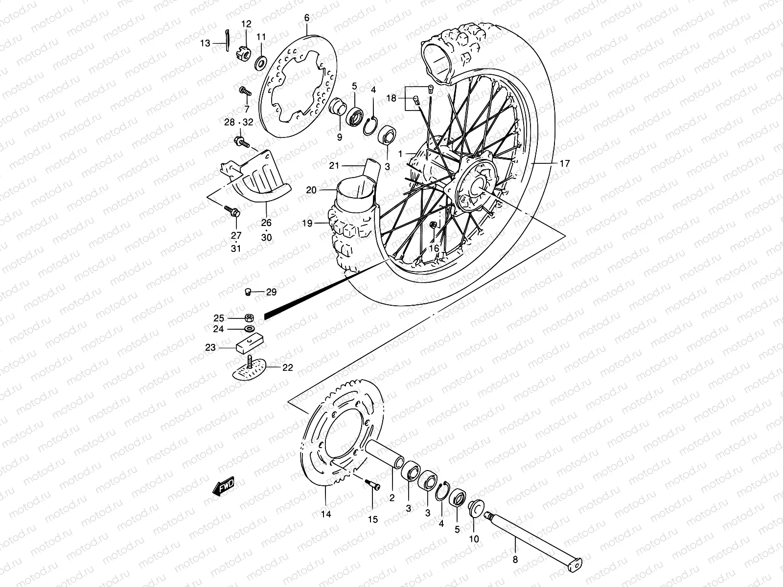 36 - REAR WHEEL (MODEL T/V/W/X)