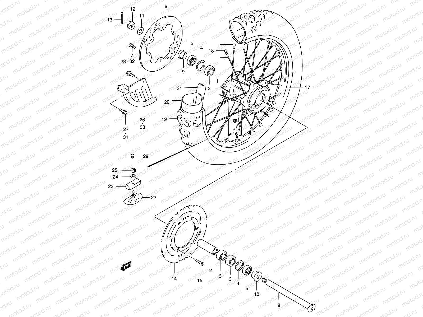 36 - REAR WHEEL (MODEL T/V/W/X)