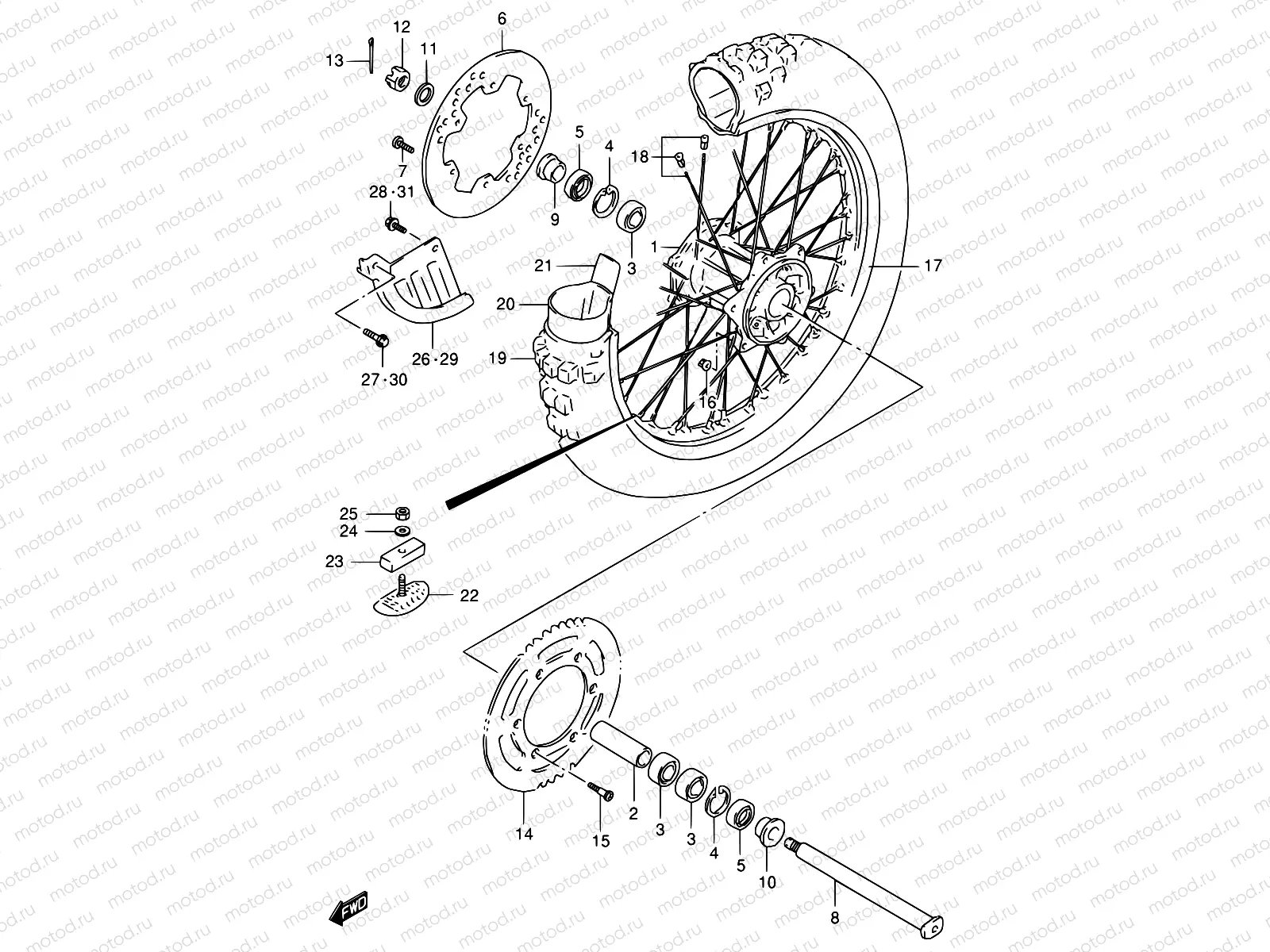 36 - REAR WHEEL (MODEL T/V/W/X)