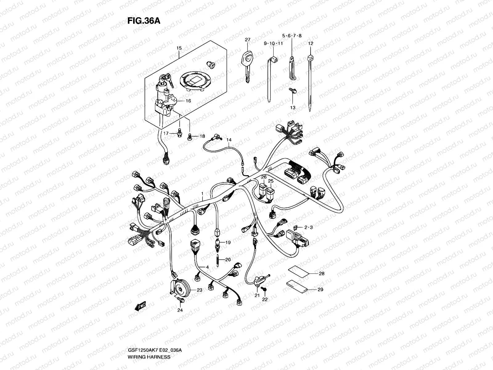 36A - WIRING HARNESS (GSF1250K7/K8/K9)