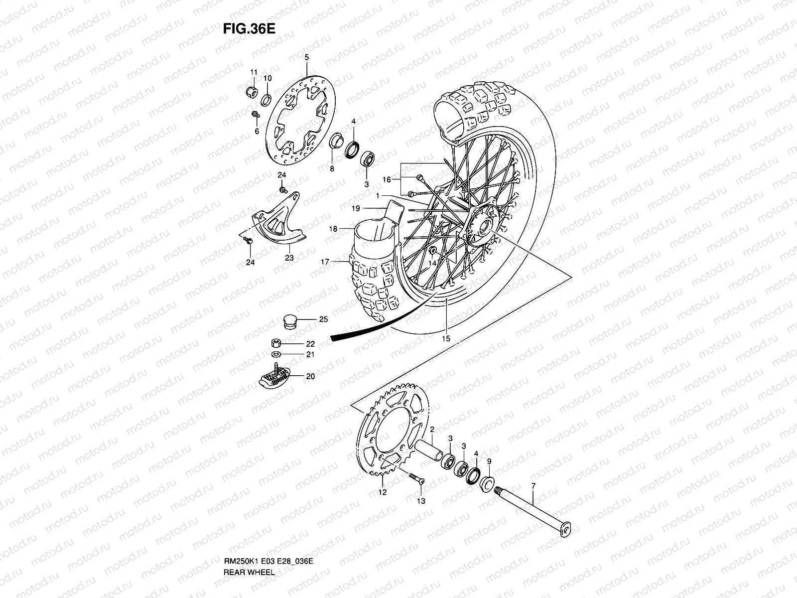 36E - REAR WHEEL (RM250ZK6)