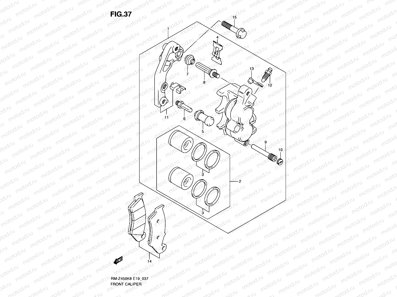 37 - FRONT CALIPER (RM-Z450K8/K9/L0)