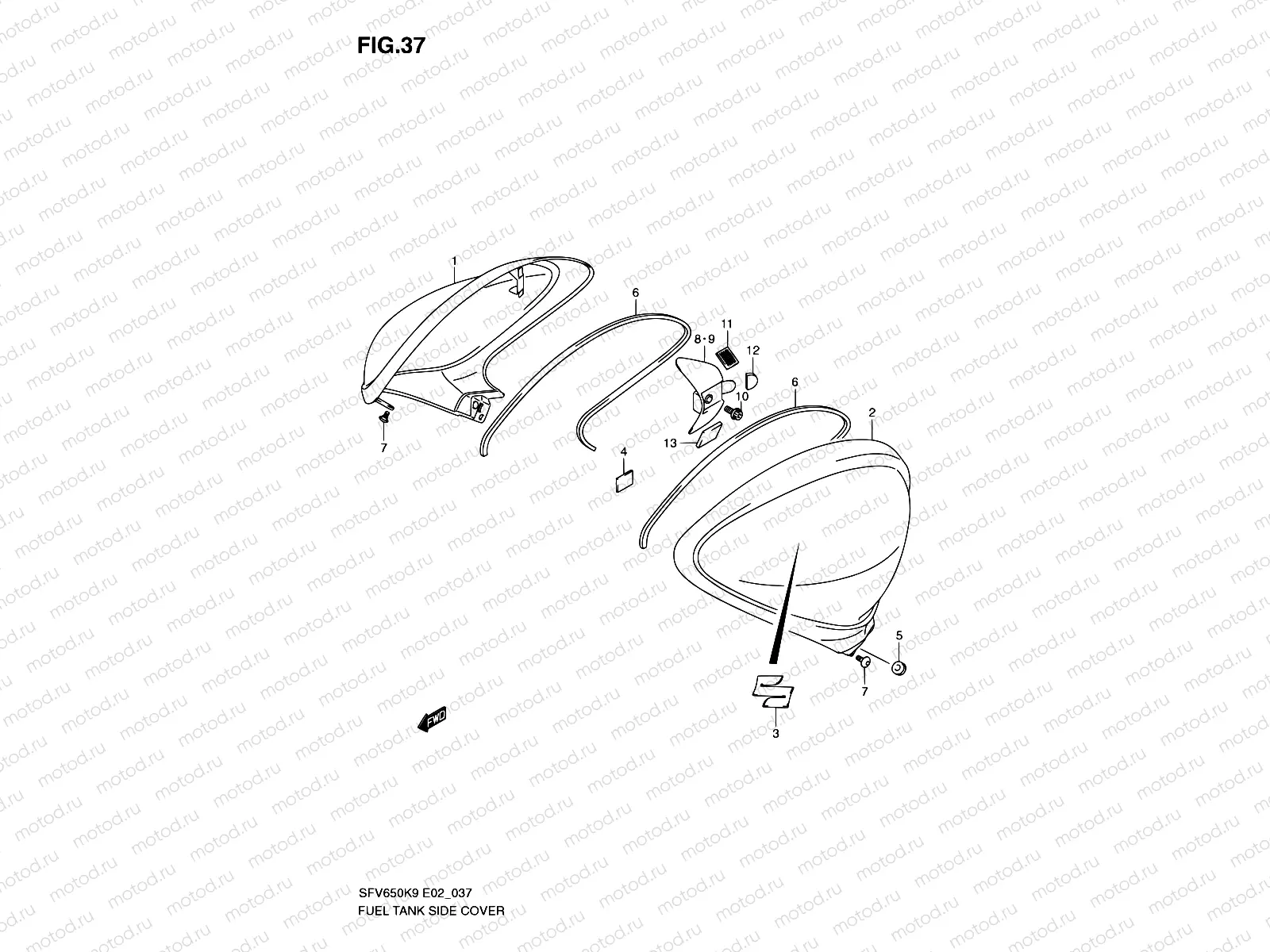 37 - FUEL TANK SIDE COVER (MODEL K9)