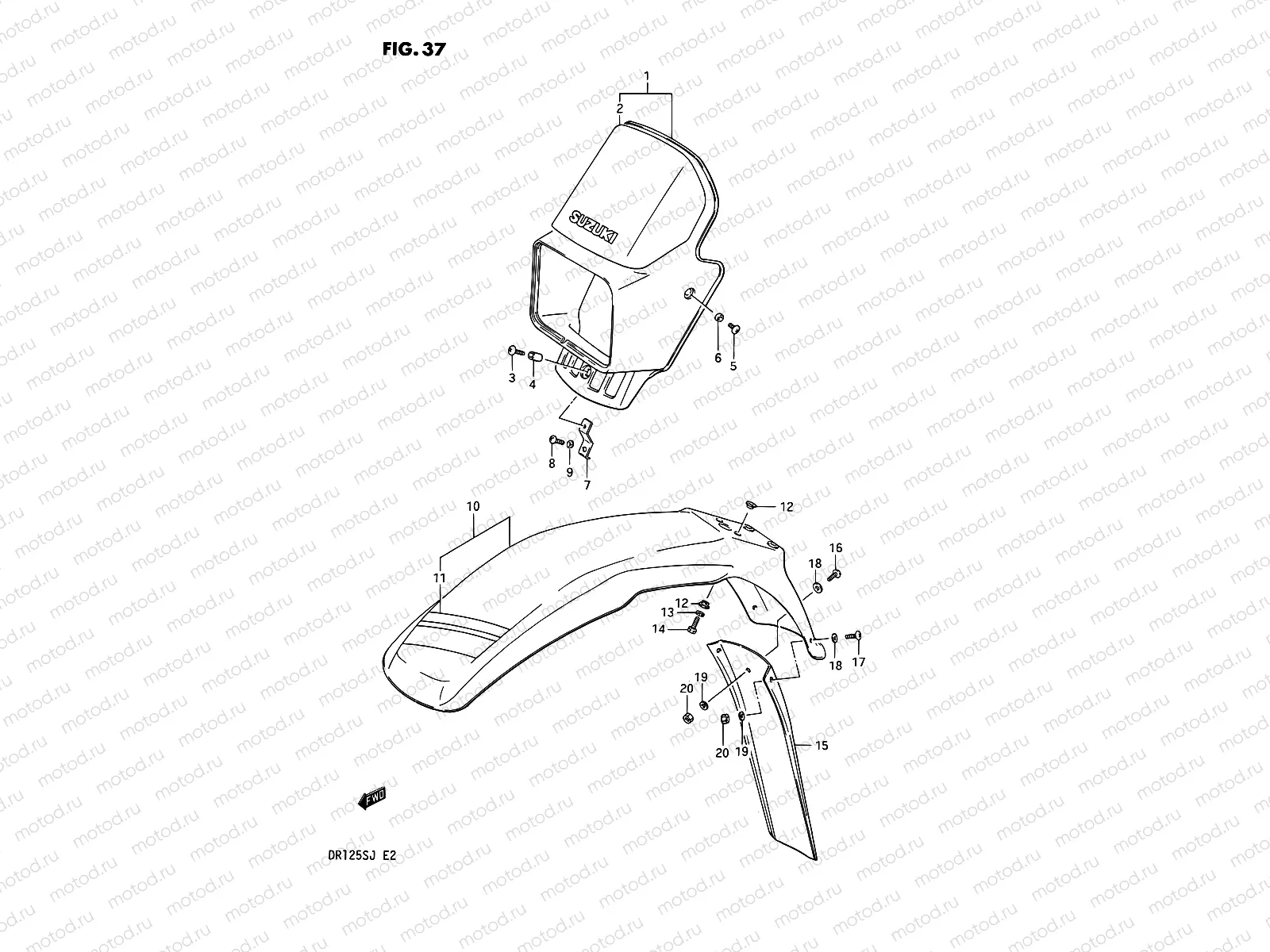 37 - HEADLAMP COVER - FRONT FENDER (MODEL F E18,E24)