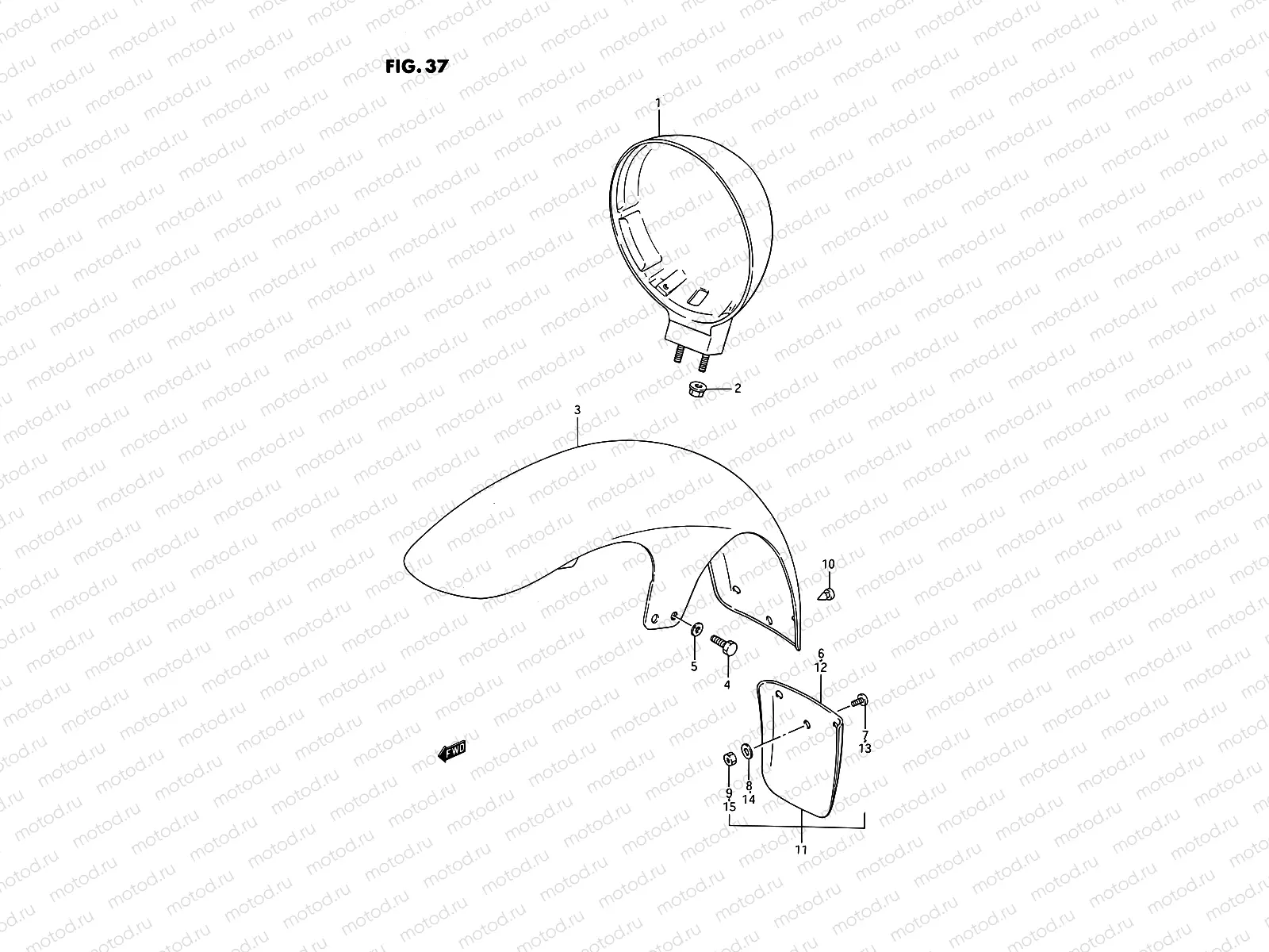 37 - HEADLAMP HOUSING - FRONT FENDER (E15/E16/E24/E75/E77)