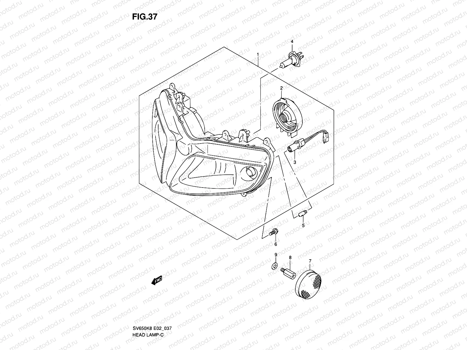 37 - HEADLAMP (SV650SK8/SK9/SAK8/SL0/SAL0/SUL0 E24)