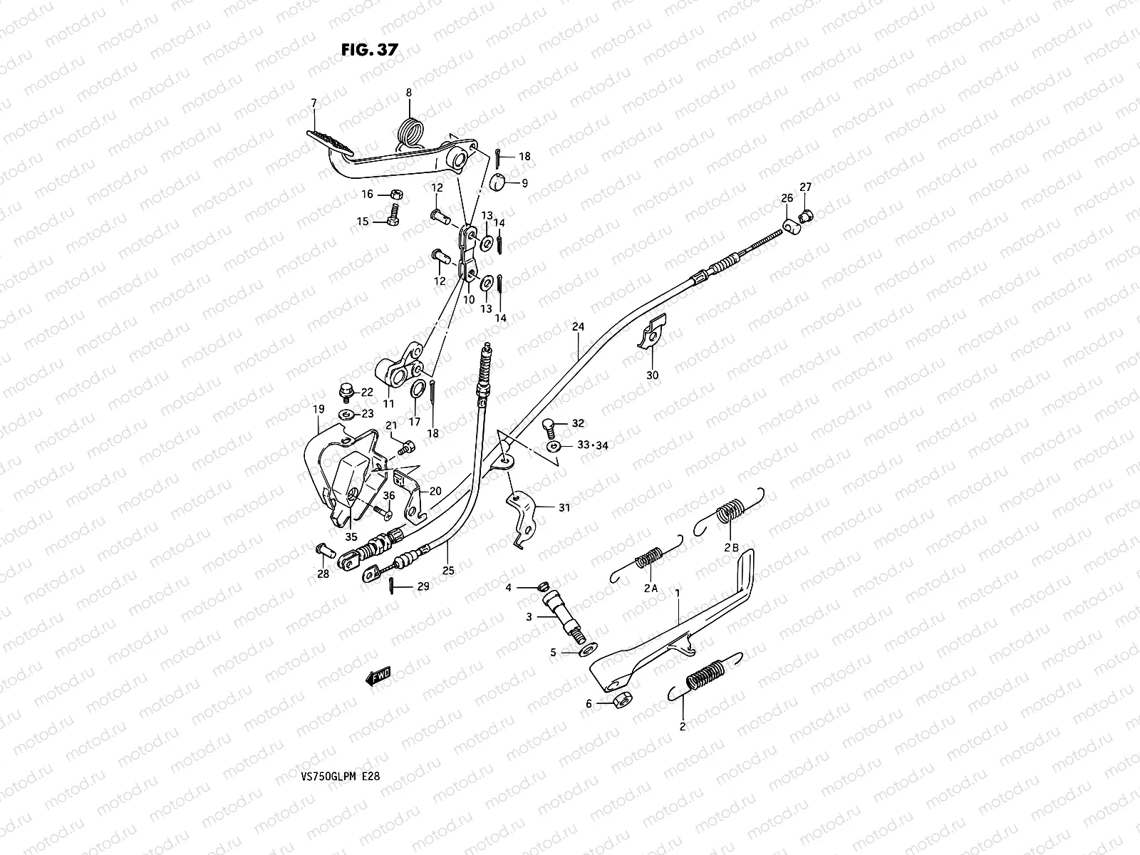 37 - PROP STAND - REAR BRAKE (MODEL G,F.NO.100210~,MODEL H/J/K/L/M)
