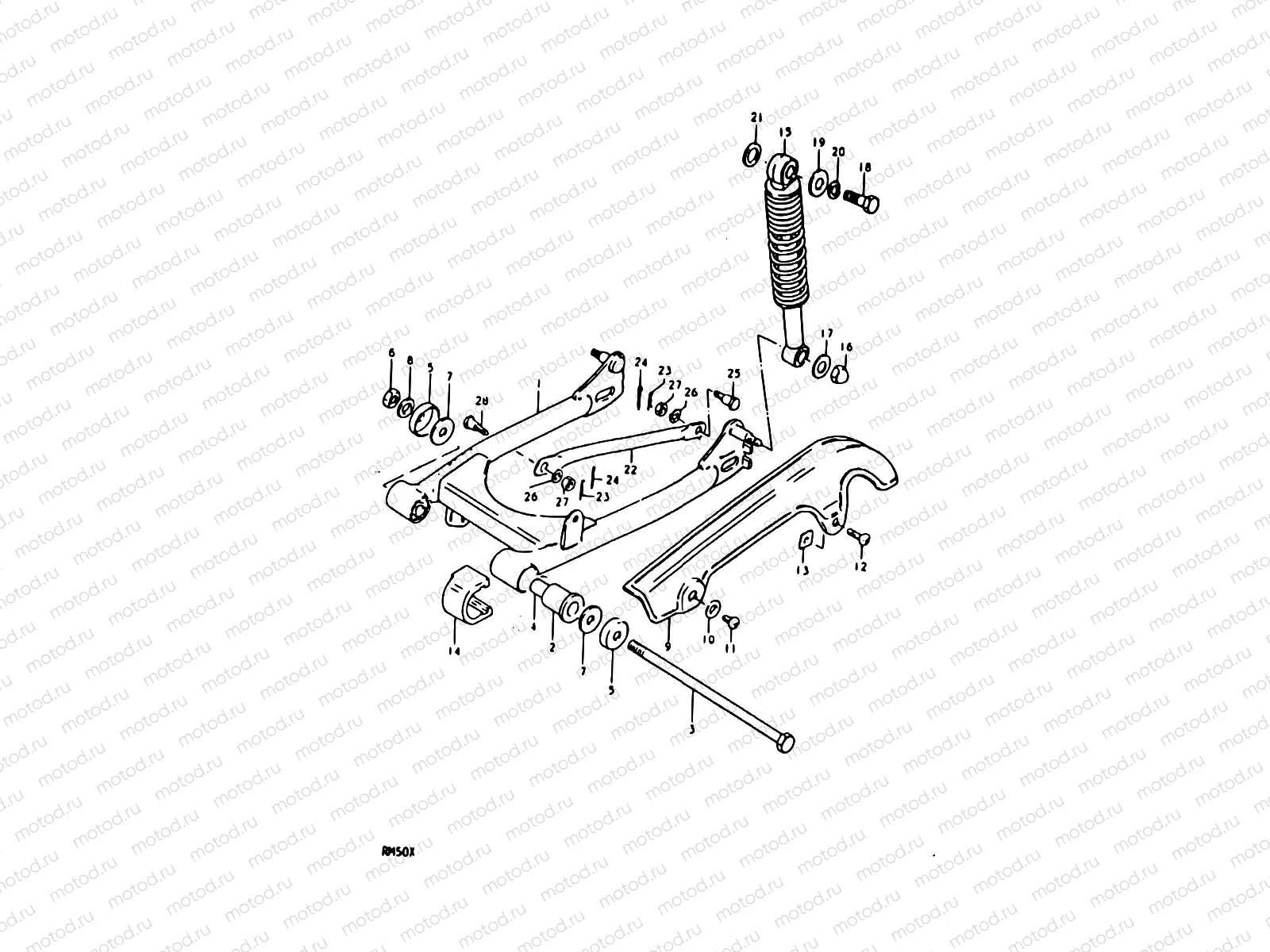 37 - REAR SWINGING ARM (RM50N, RM50T, RM50X)
