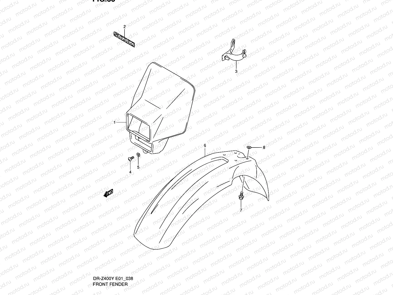 38 - FRONT FENDER (DR-Z400Y/EY/K1/EK1 E01,DR-Z400EY P37)