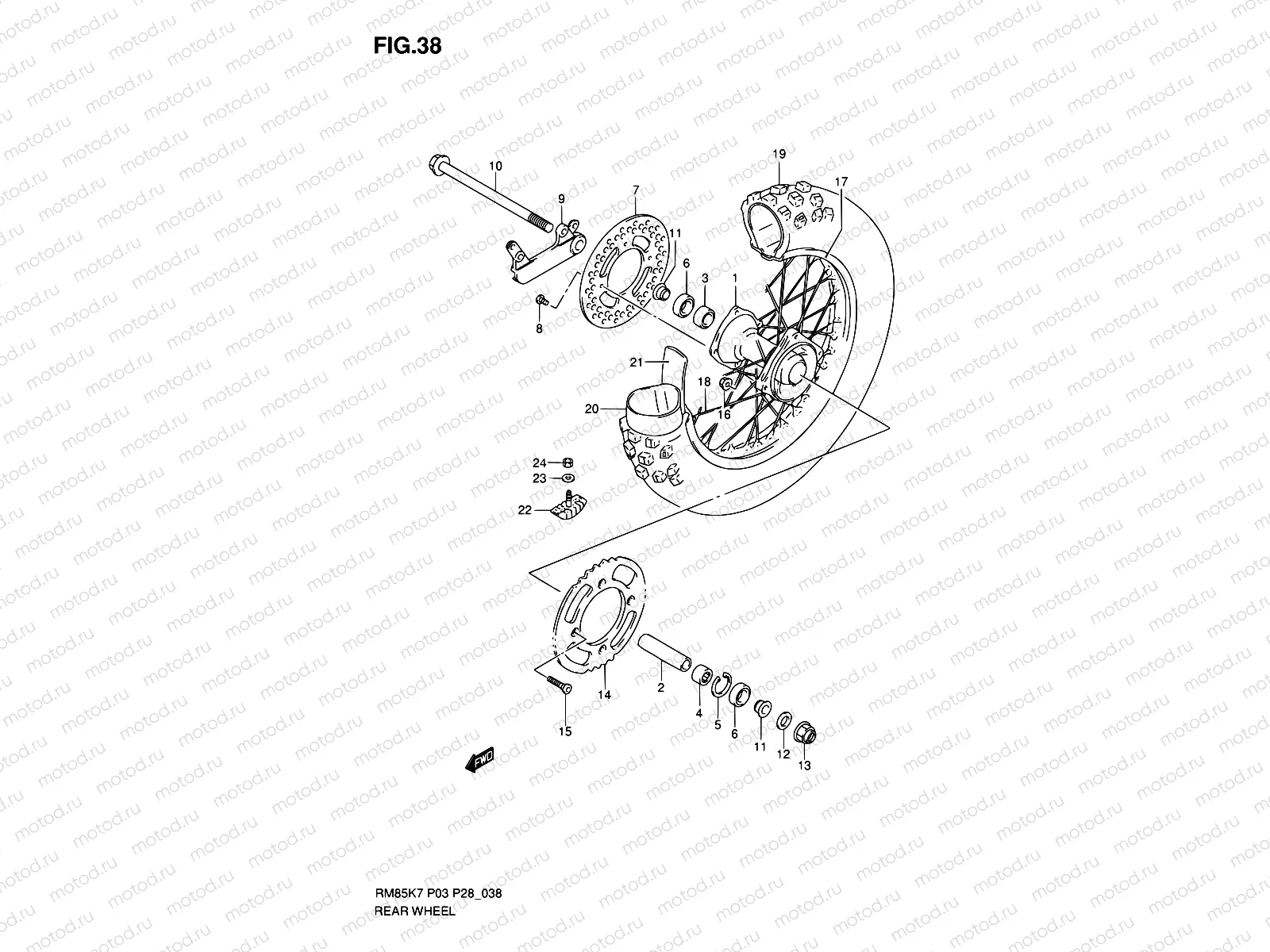 38 - REAR WHEEL (RM85K7/K8/K9/L0)