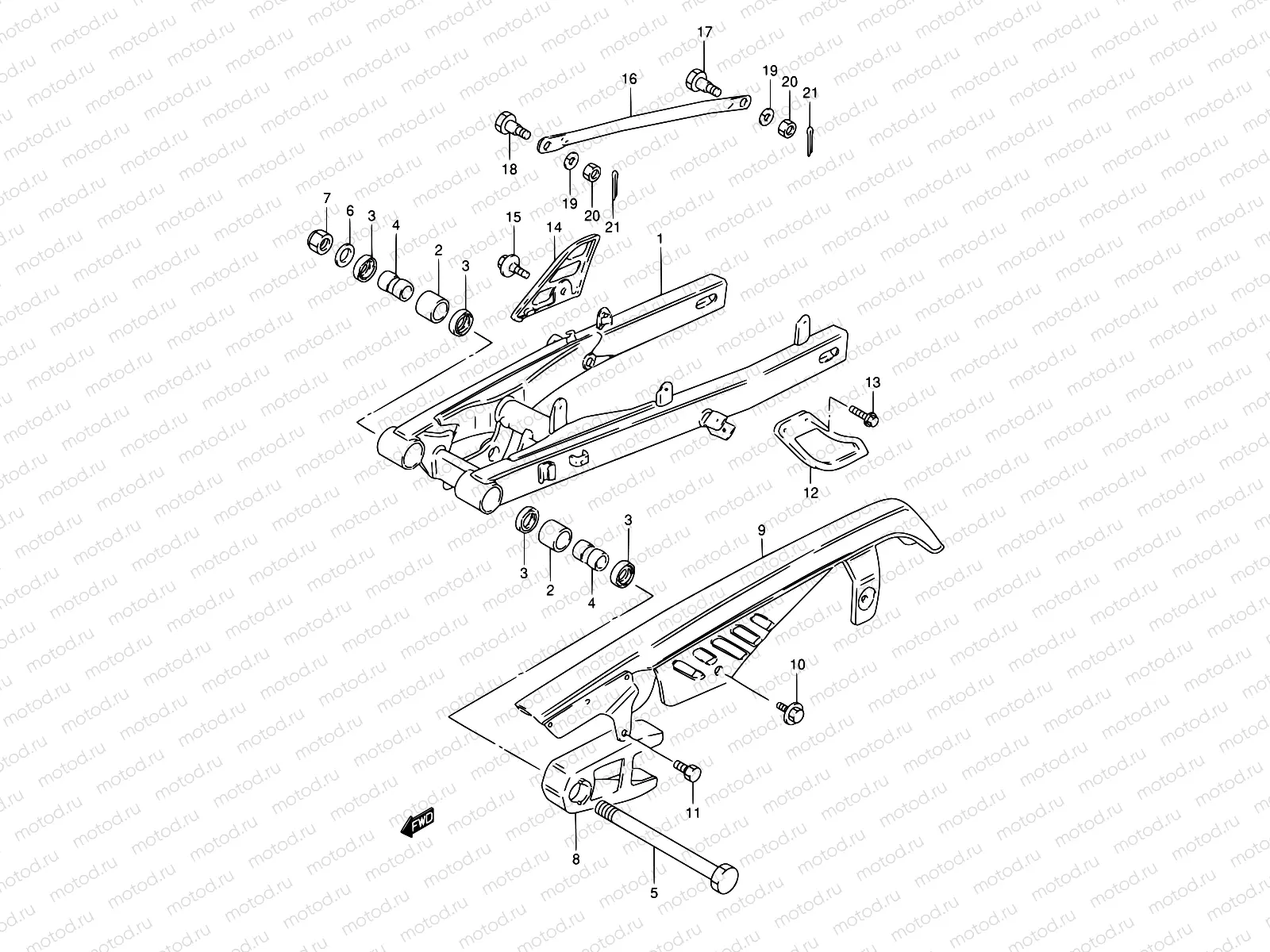 38B - REAR SWINGING ARM (MODEL M/R E22)