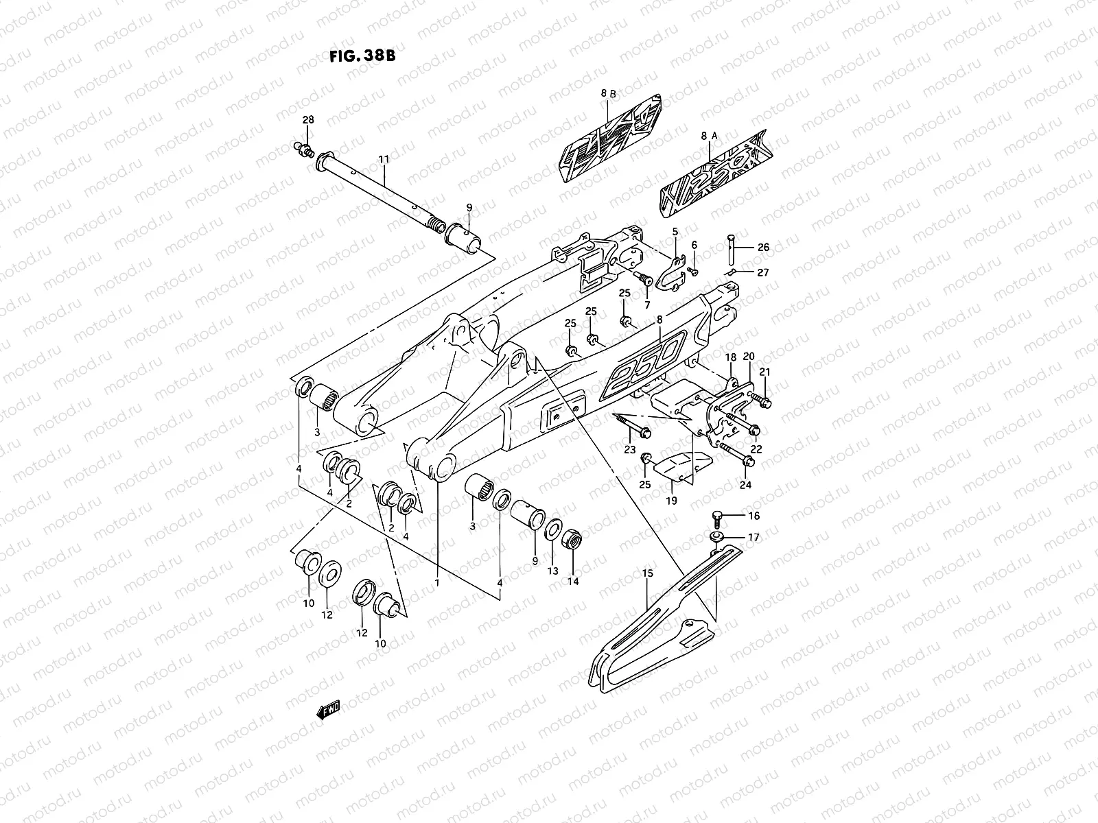 38B - REAR SWINGING ARM (MODEL P/R/S/T)