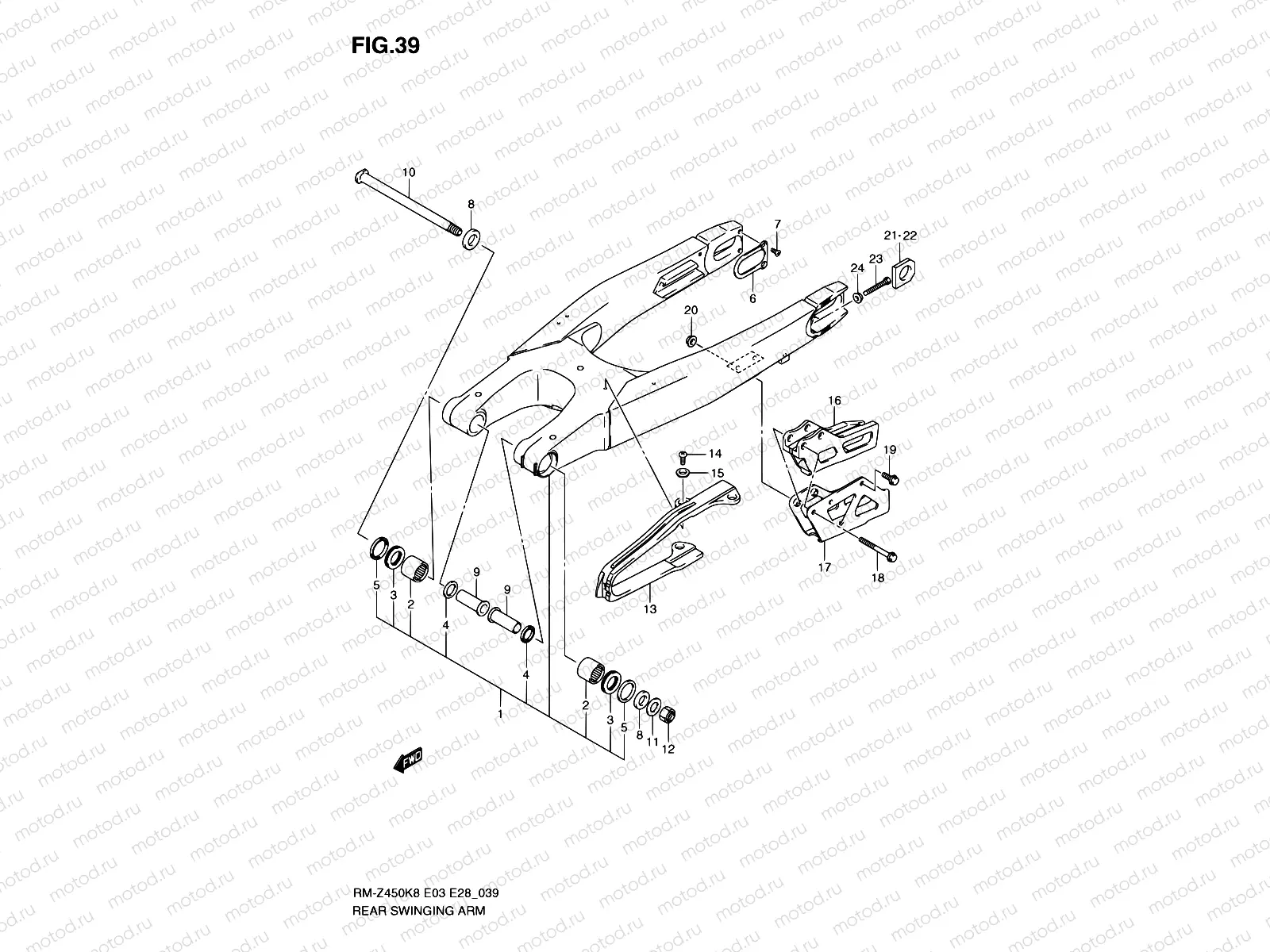 39 - REAR SWINGING ARM (RM-Z450K8/K9)