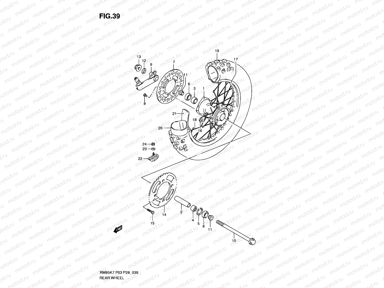 39 - REAR WHEEL (RM85LK7/LK8/LK9/LL0)