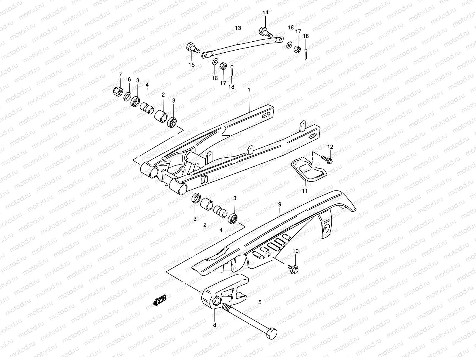 39A - REAR SWINGING ARM (MODEL M/R E16,MODEL R E15)