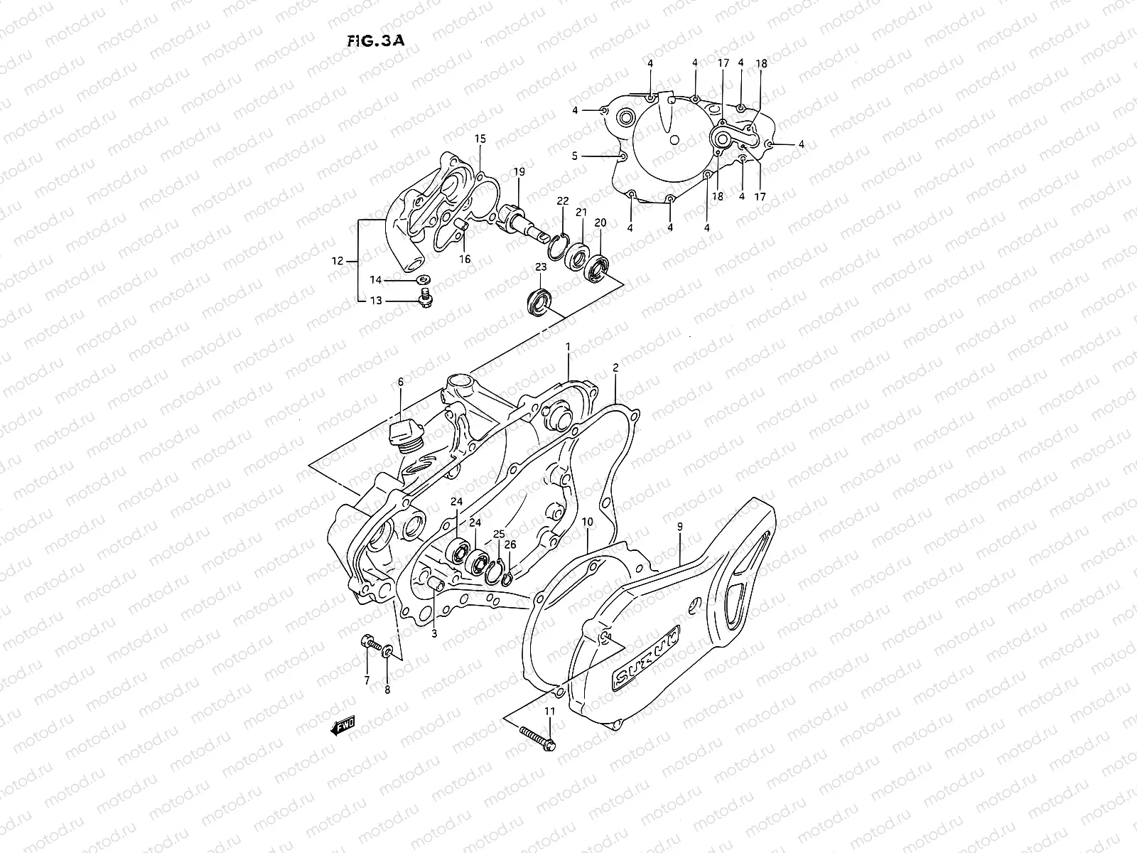 3A - CRANKCASE COVER- WATER PUMP (MODEL K/L/M/N/P/R/S)