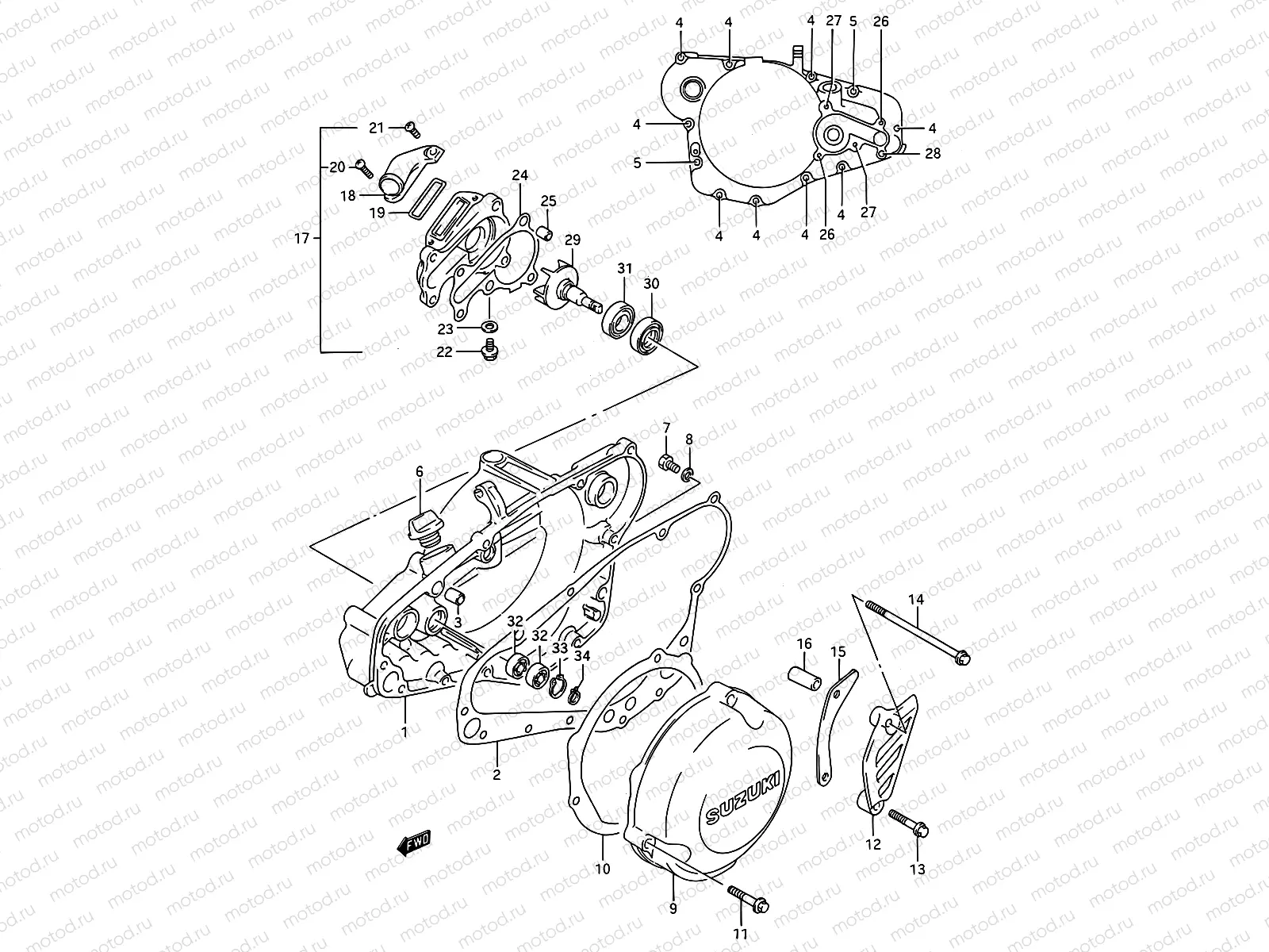 4 - CRANKCASE COVER - WATER PUMP (MODEL K)